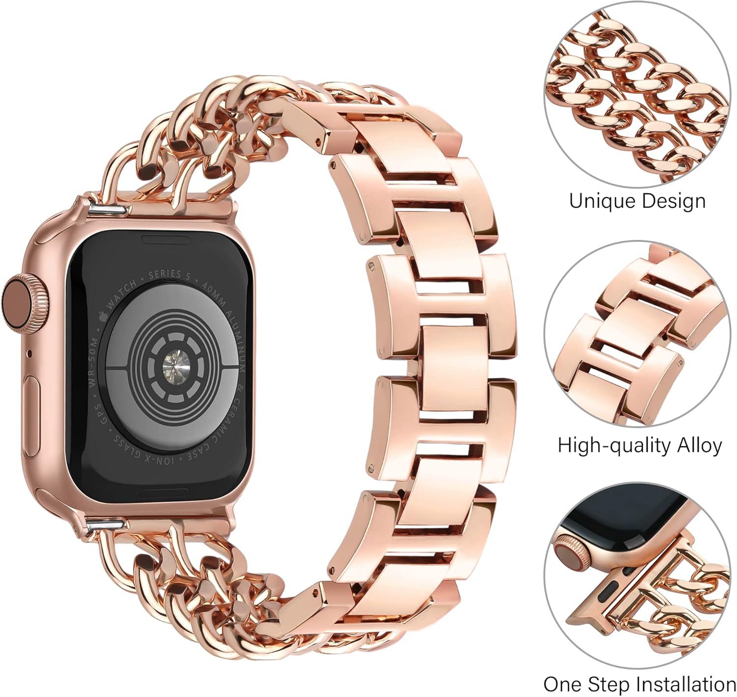 Pulsera de metal compatible con Apple Watch Series 9 8 SE 7 6 5 4 3 2 1 Ultra 2 1, correas elegantes para iWatch para mujeres y hombres, diseño de