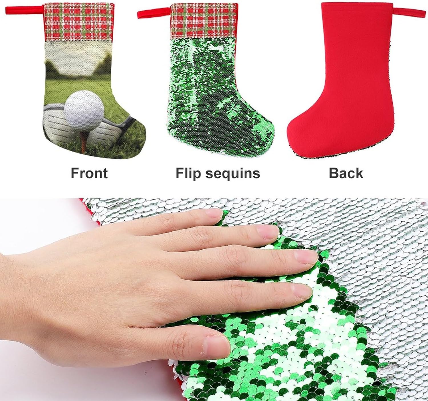 Calcetines de Navidad de golf personalizados, calcetines de Navidad grandes, decoración para regalos de fiesta de vacaciones