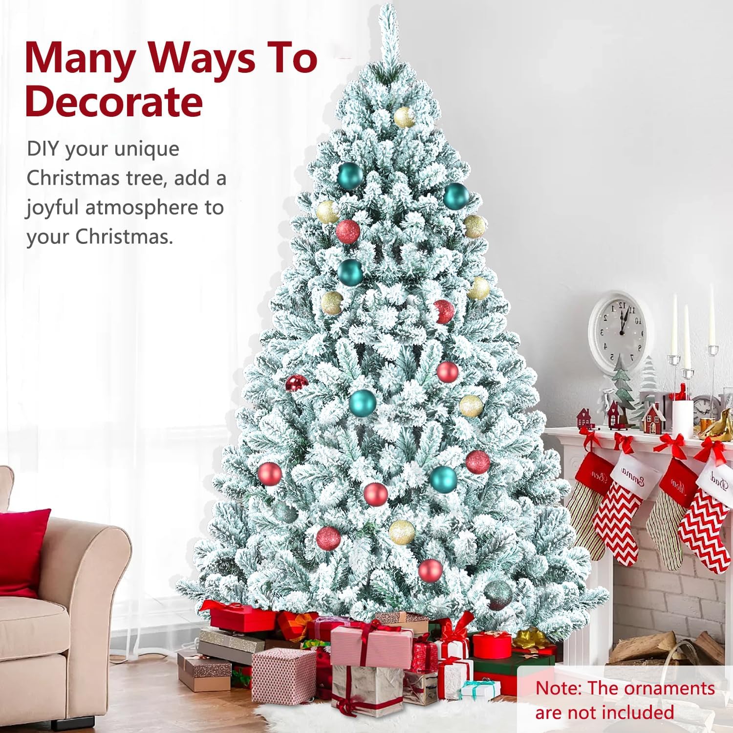 Árbol de Navidad artificial flocado de 5 pies, árbol de Navidad blanco para el hogar, oficina, vacaciones, fiesta, decoración interior y exterior,