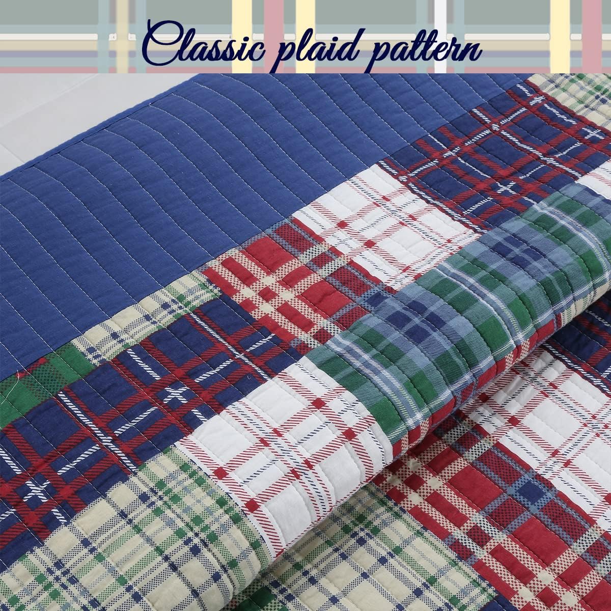 Cozy Line Home Fashions Daniel Denim – Juego de ropa de cama reversible de algodón a cuadros azules