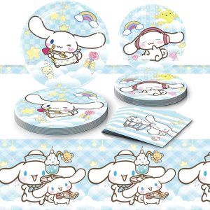 Cinnamoroll – Decoraciones de cumpleaños, 20 platos, 20 servilletas y 1 mantel para niños y niñas, suministros de fiesta Cinnamoroll – Decoraciones de cumpleaños, 20 platos, 20 servilletas y 1 mantel para niños y niñas, suministros de fiesta