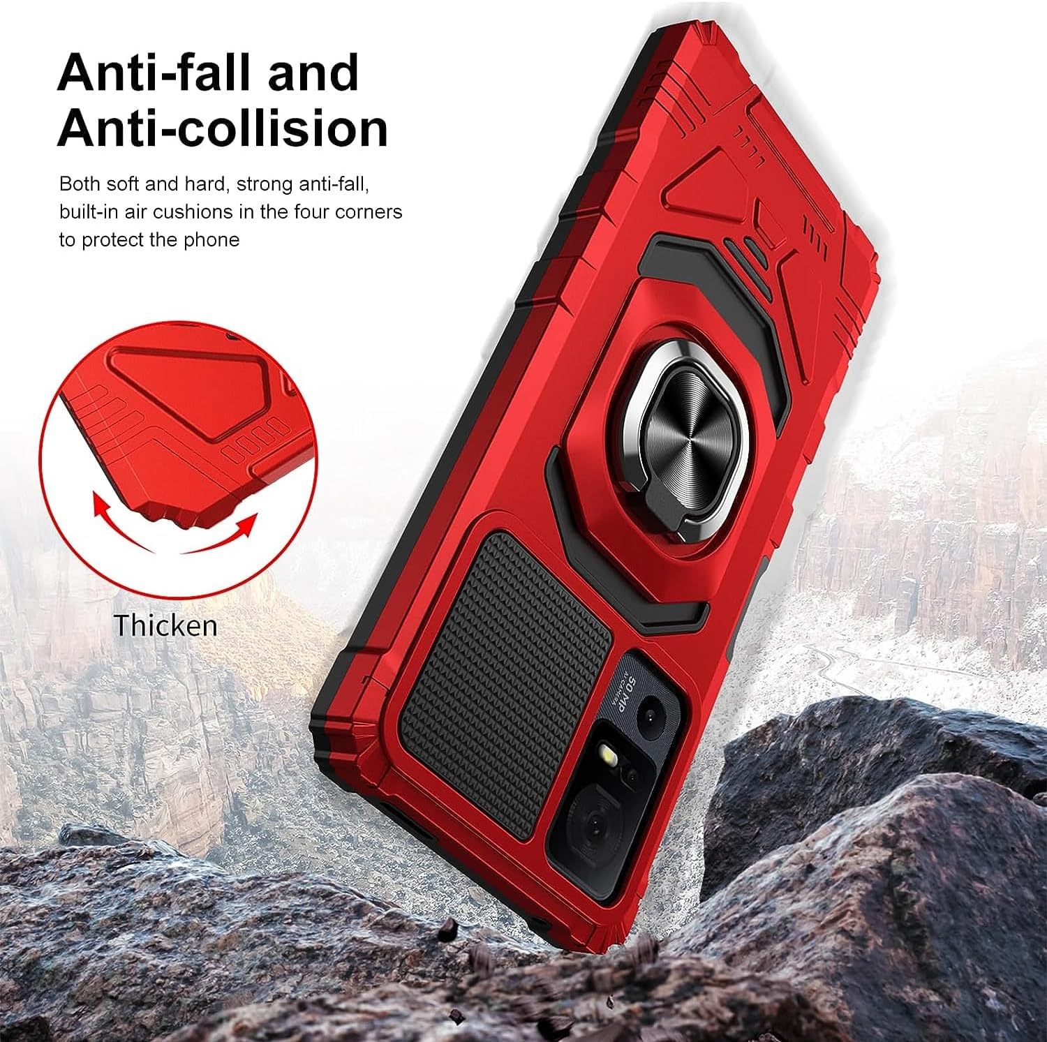 TJS Funda compatible con TCL 40 XL, TCL 40 T T608DL, Lively Jitterbug Smart4, con protector de pantalla de vidrio templado, soporte de metal