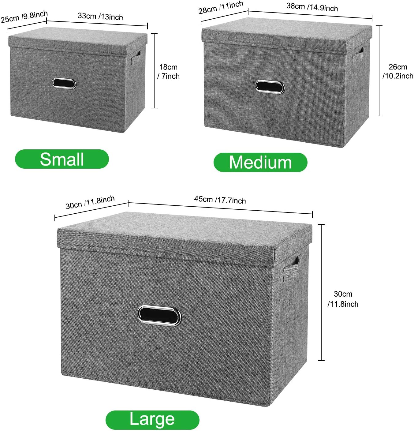 Papelera Valease de almacenamiento, plegable, de tela de lino, con tapa y asas extraíbles, organizador de cajas de almacenamiento lavables, cubos