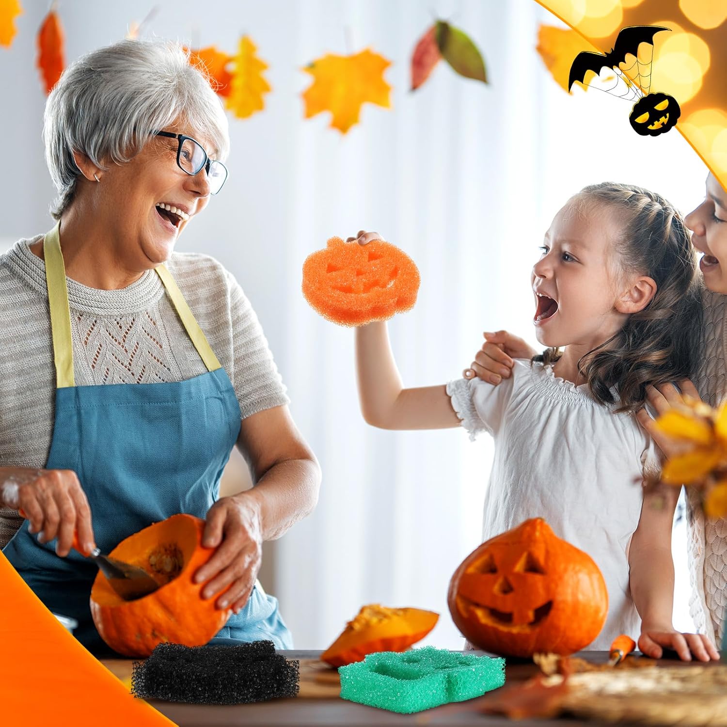 Umigy 6 esponjas de limpieza de Halloween, lindas esponjas de limpieza para cocina, fantasma, murciélago, calabaza, gato, esponja sensible a la