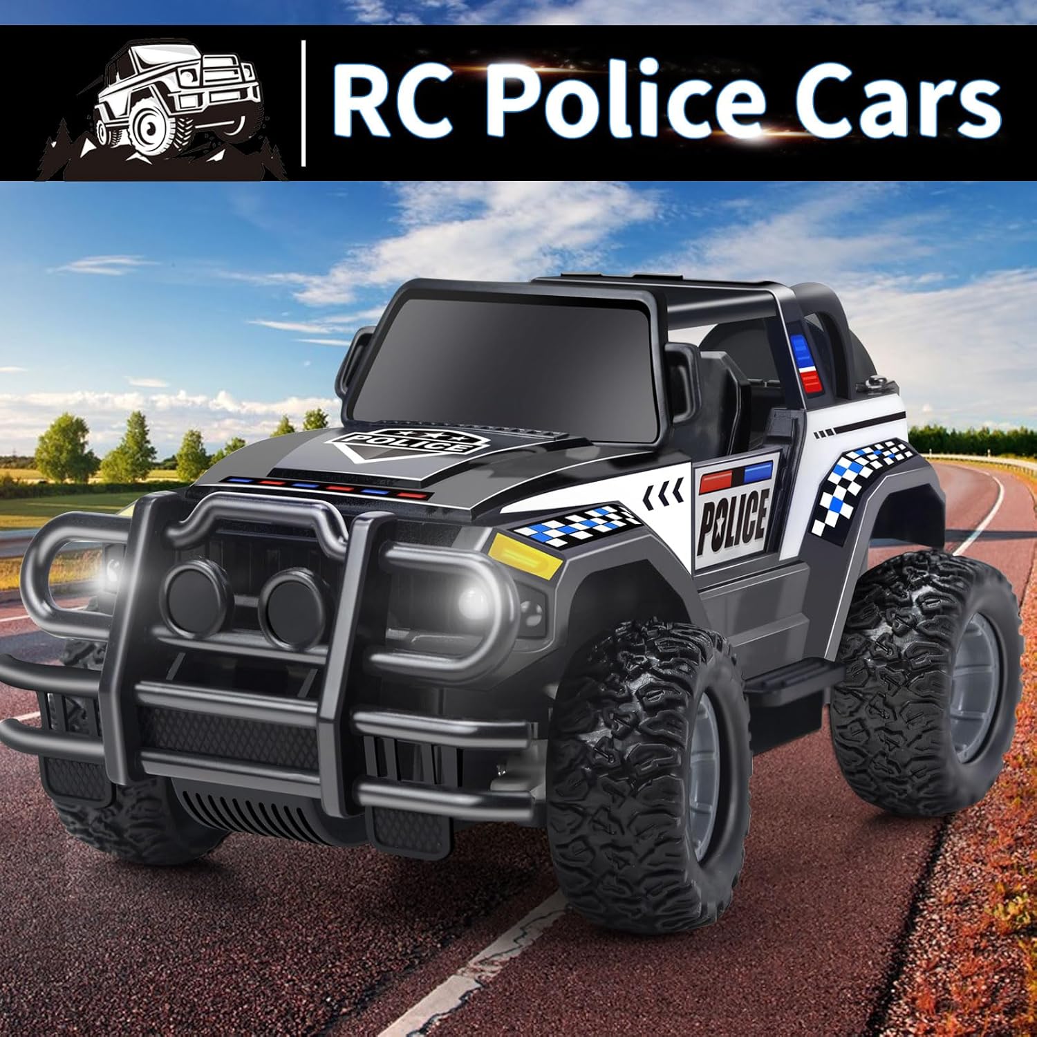 Bloolilies Coche de control remoto para niños de 4 a 7, 8 a 12, camiones de juguete de policía a escala 120, autos de carreras de control remoto,