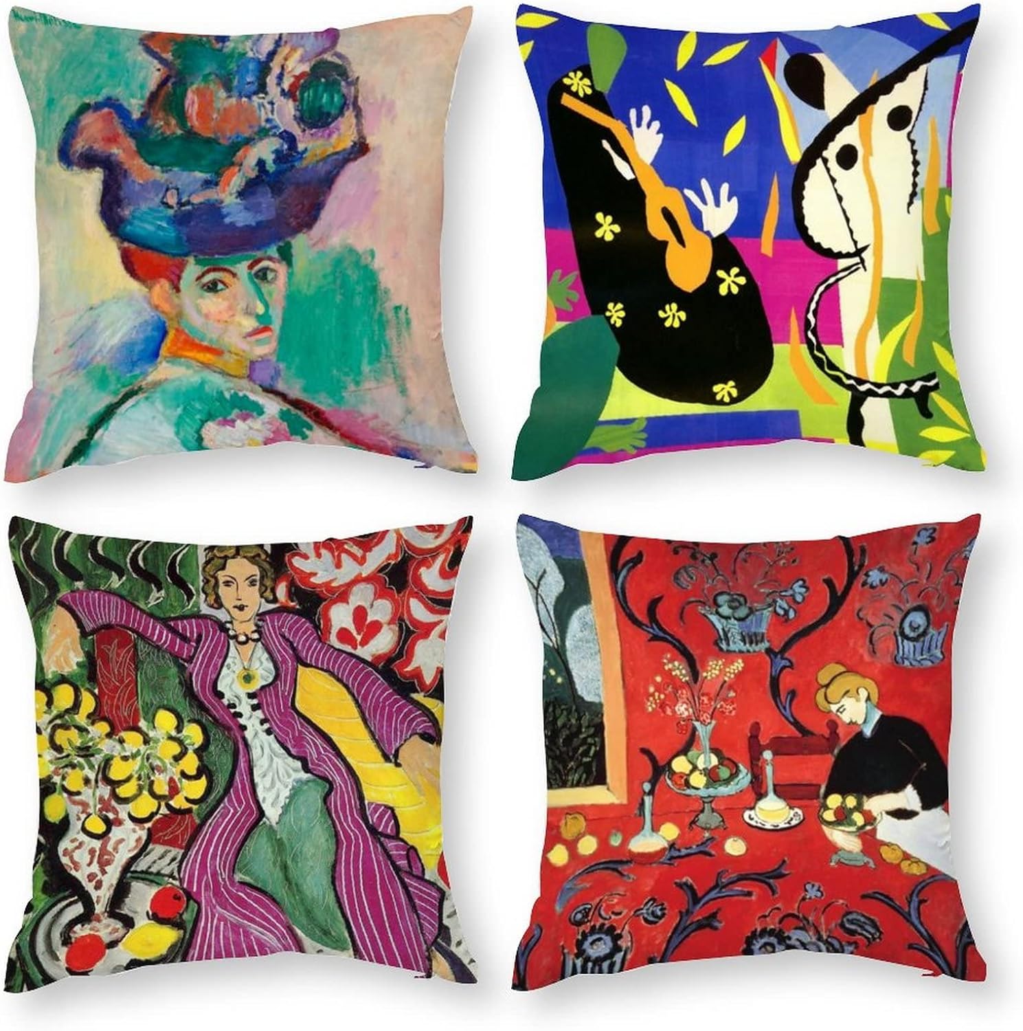 HOSTECCO Juego de 4 fundas de almohada artísticas de 18 x 18 pulgadas, fundas de almohada decorativas de Henri Matisse con diseño de Harmony in Red