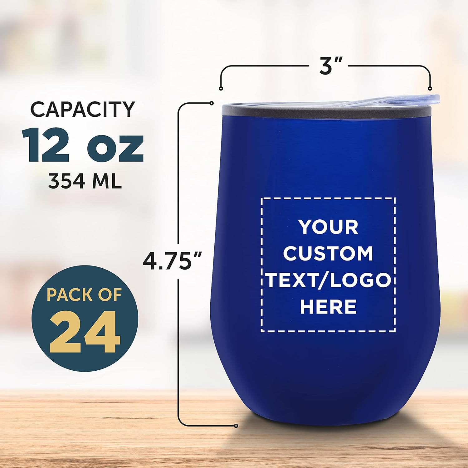 Vasos de vino personalizados sin tallo de 12 onzas, juego de 24, paquete personalizado a granel, aislados, perfectos para vino, cócteles, otras