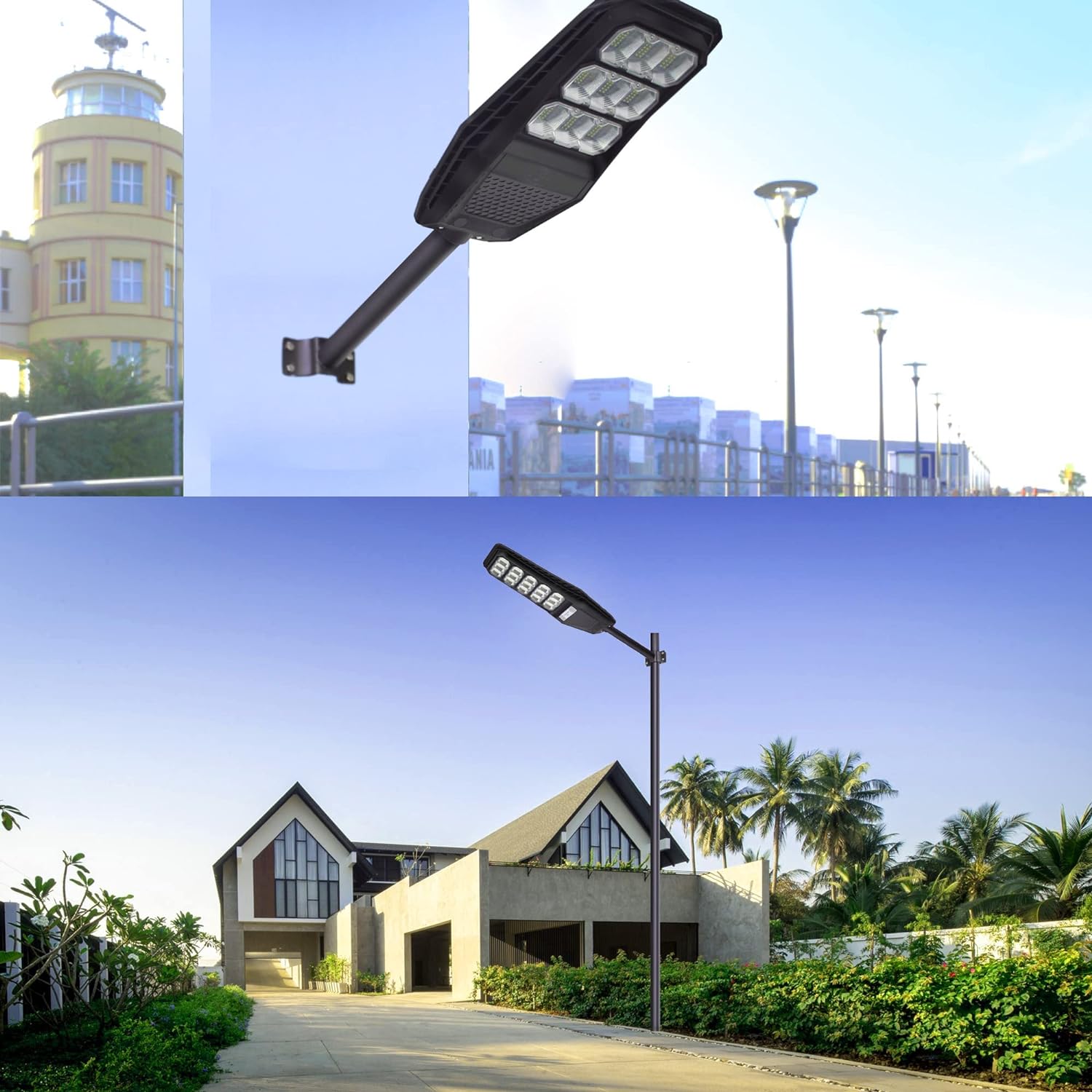 Paquete de 2 soportes de montaje en poste de luz, kit de extensión de soporte de montaje en poste solar, bandera de pared, tubos de metal negro,
