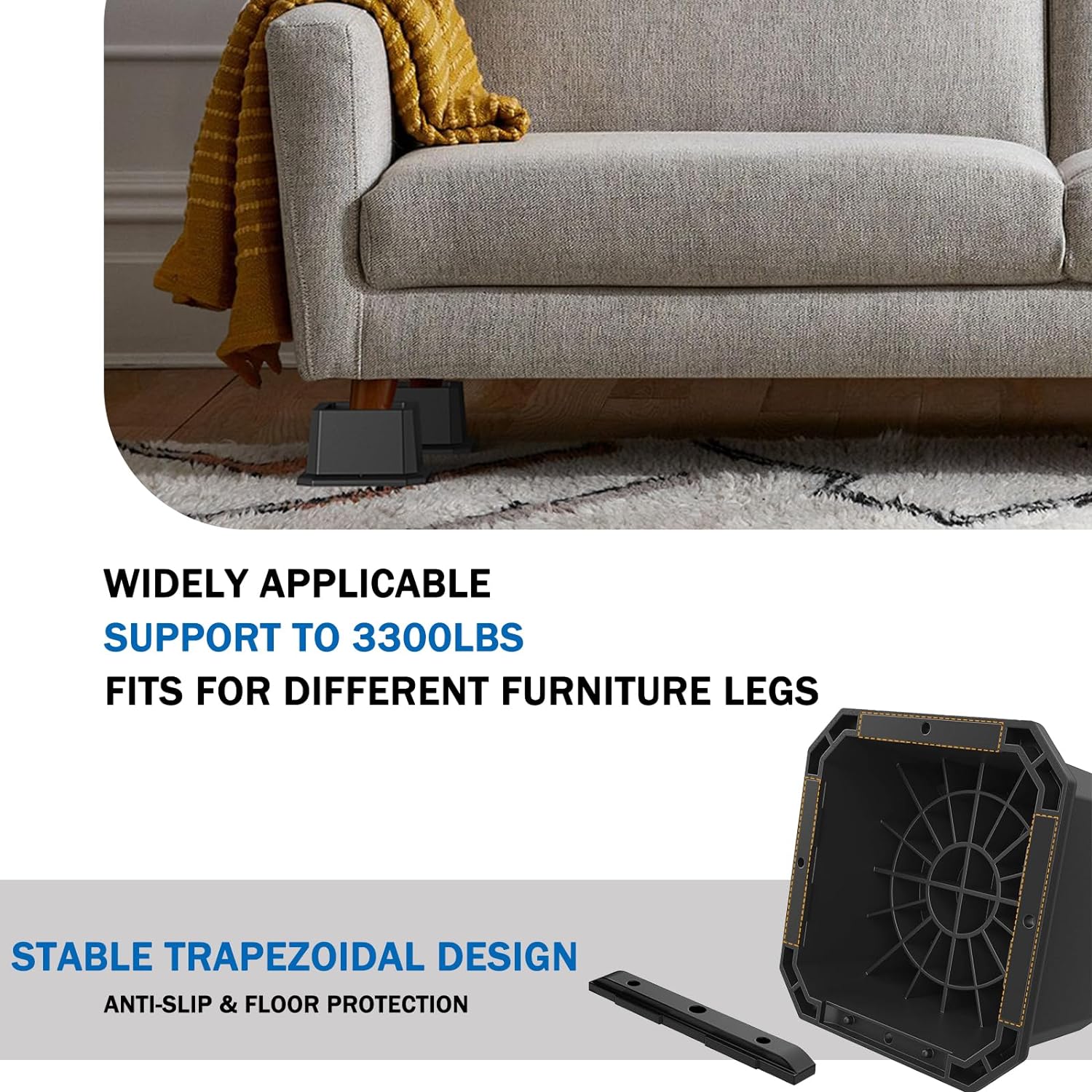ANNKUT Elevadores de muebles de 2 pulgadas, elevadores de escritorio resistentes para silla y mesa, elevadores de cama (juego de 4 elevadores, negro)