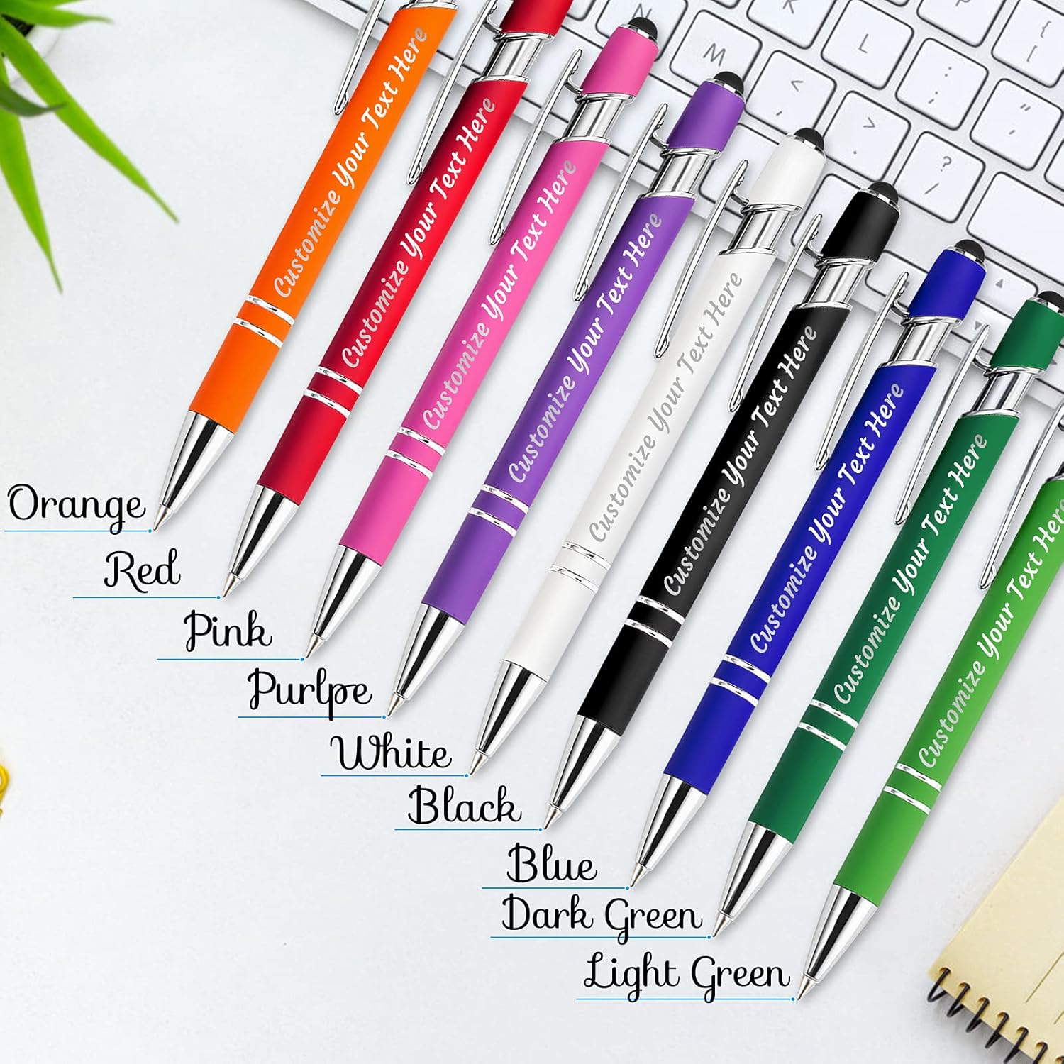 YanNanKe 12 bolígrafos personalizados a granel, bolígrafos de grabado personalizados con nombre o texto de lápiz capacitivo, regalo ideal de