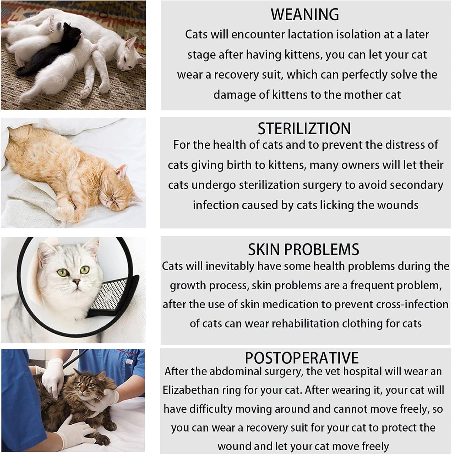 Traje de cirugía para gatos, traje quirúrgico de recuperación profesional para heridas abdominales o enfermedades de la piel, alternativa de collar