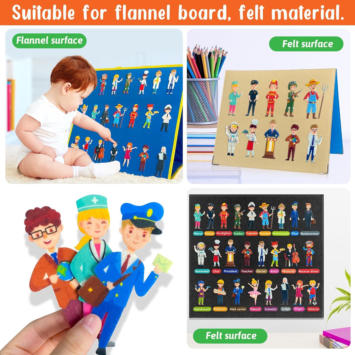 Felt Career Image – Piezas de aprendizaje para disfrazarse, 50 piezas de fieltro para tablero de franela de fieltro, ayudantes de la comunidad
