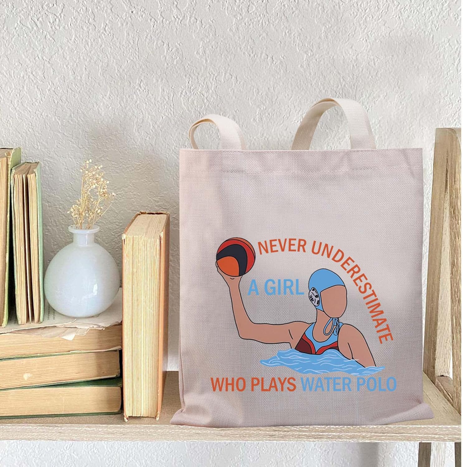 BDPWSS Regalos de waterpolo de agua, regalo de entrenador de jugador de waterpolo, nunca subestimes a A Who Plays Water Polo Bolsa de lona