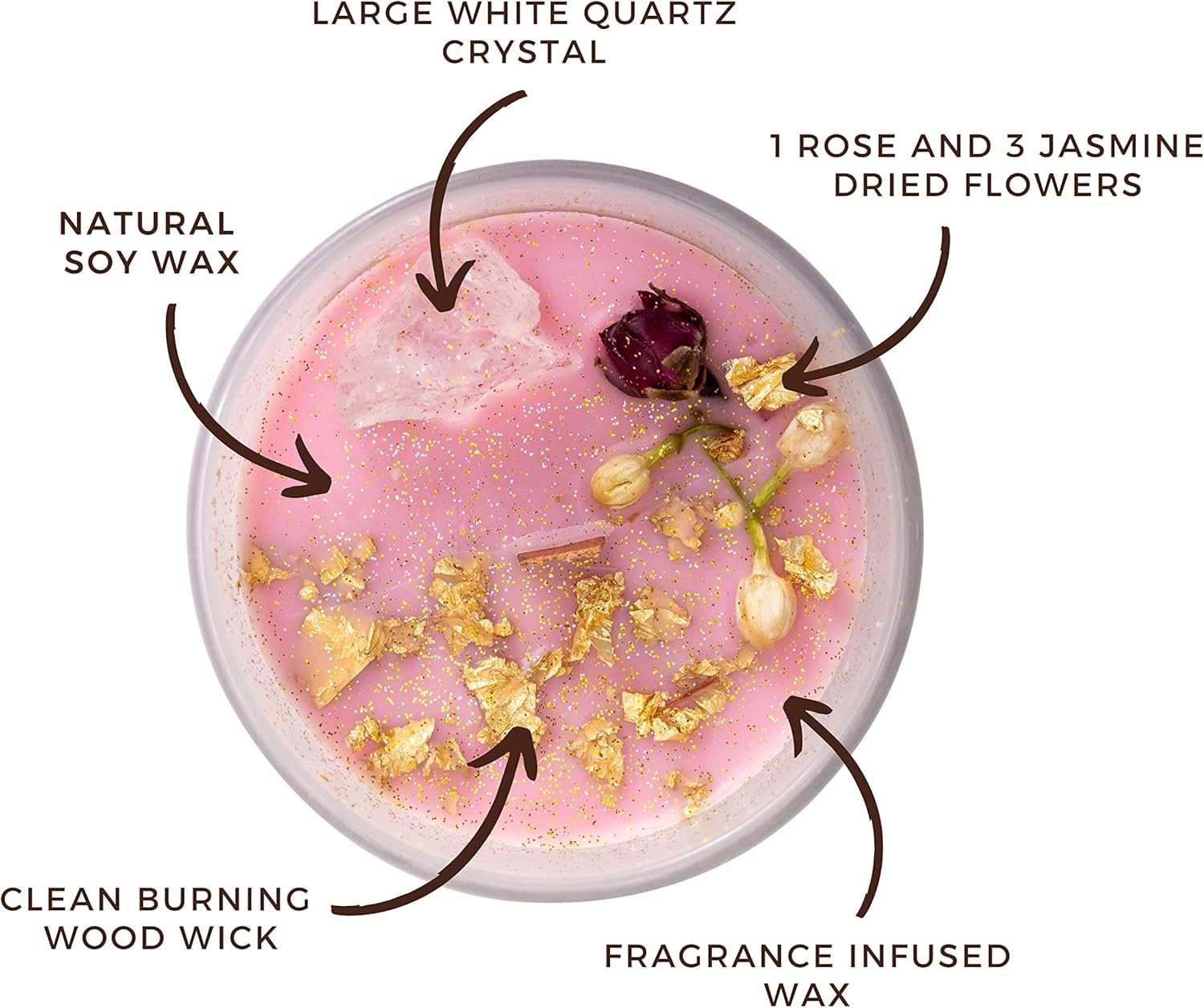 Vela de cristal curativo, vela de soja hecha a mano de 10 onzas con cristales y flores en el interior, regalos espirituales para mujeres,