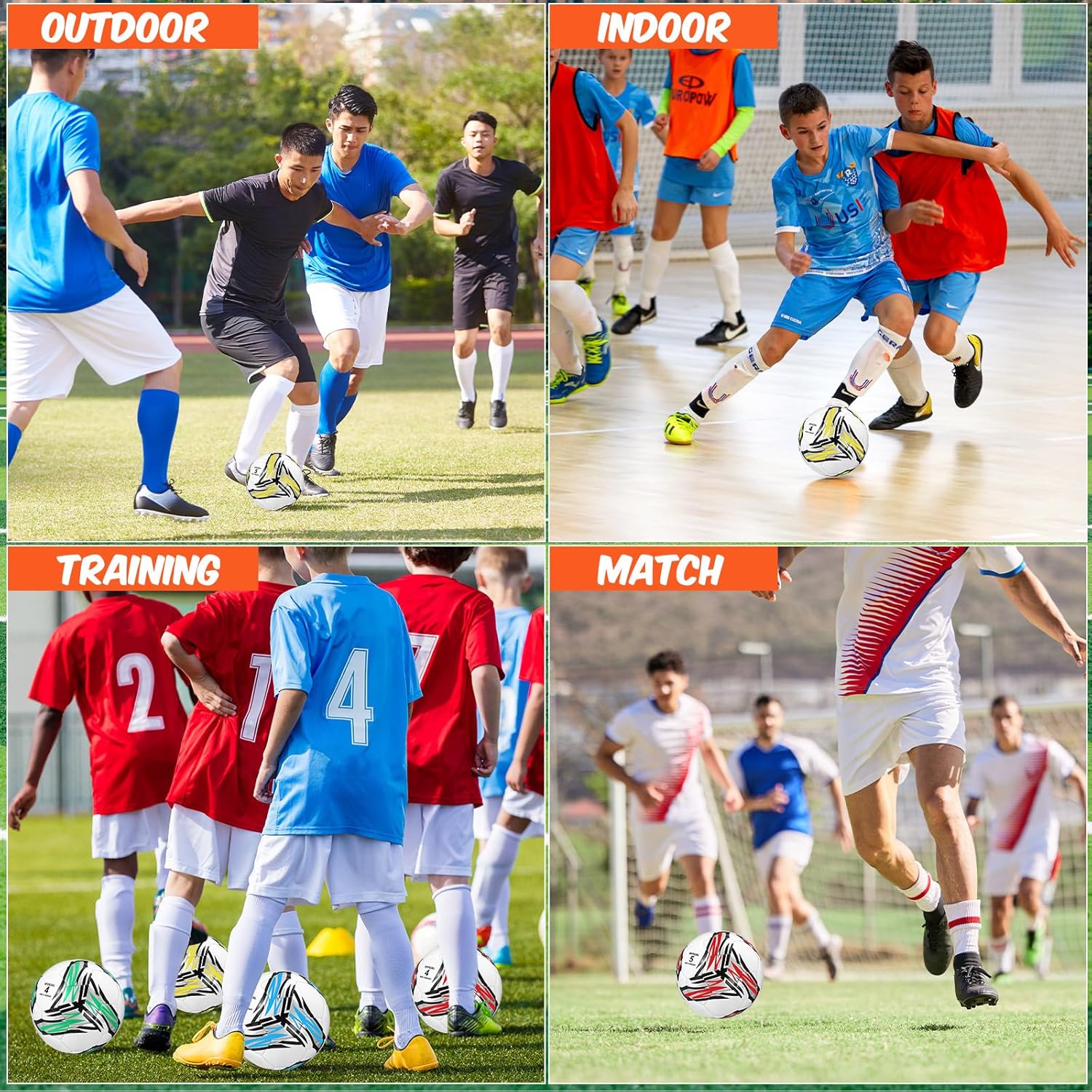 4 pelotas de fútbol a granel con bomba y bolsa, pelota de fútbol desinflada, pelota de fútbol para deportes exteriores, pelota de fútbol para niños,