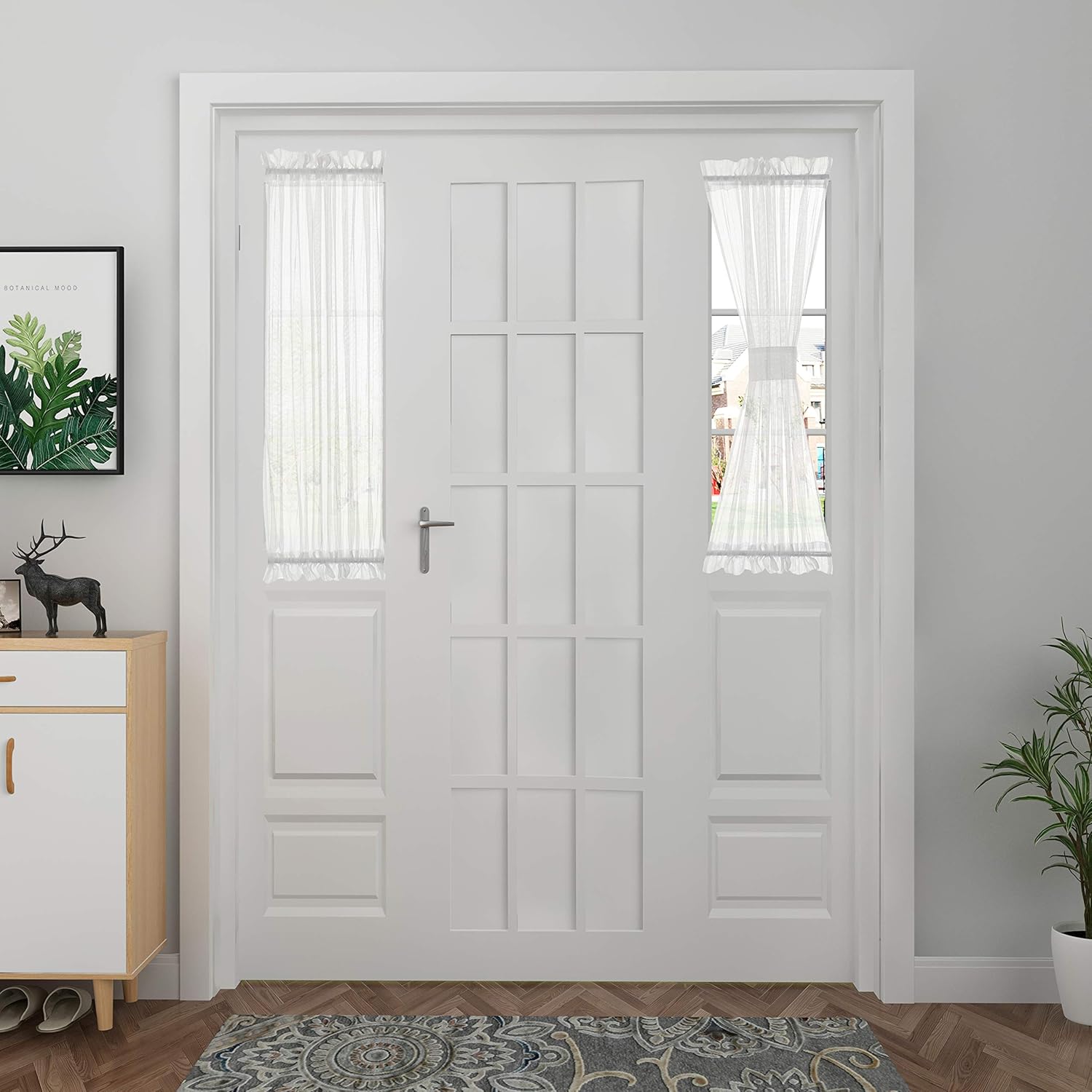 Aquazolax – Cortinas de puerta francesas a rayas blancas transparentes para puertas de cristal de patio, ventanas