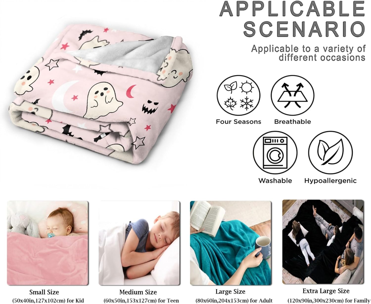 Manta estampada de fantasma, regalo para Halloween, manta para mujeres y hombres, suave y acogedora manta de forro polar, para sala de estar, cama