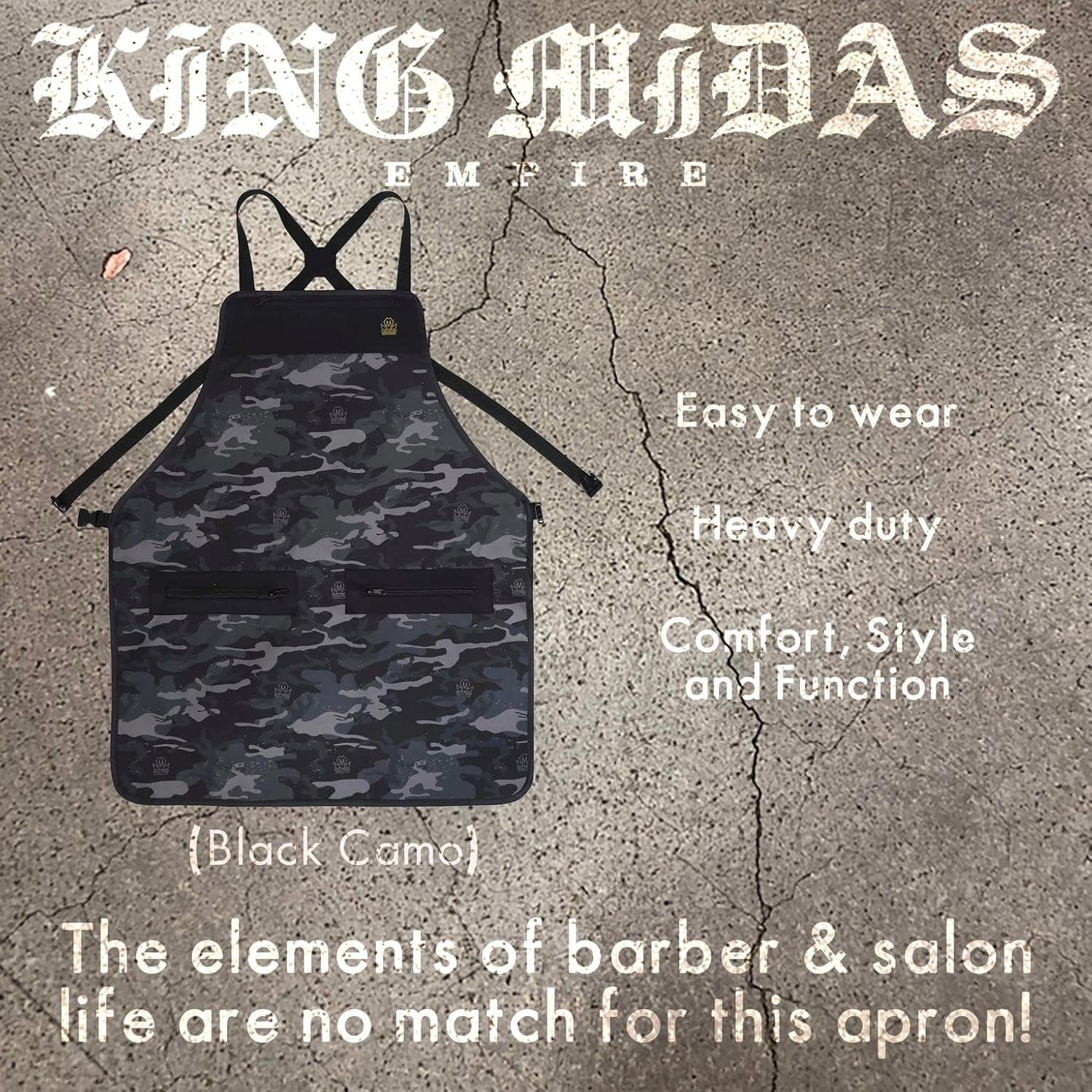 King Midas – Delantal de peluquero unisex para estilista (negro), Negro –
