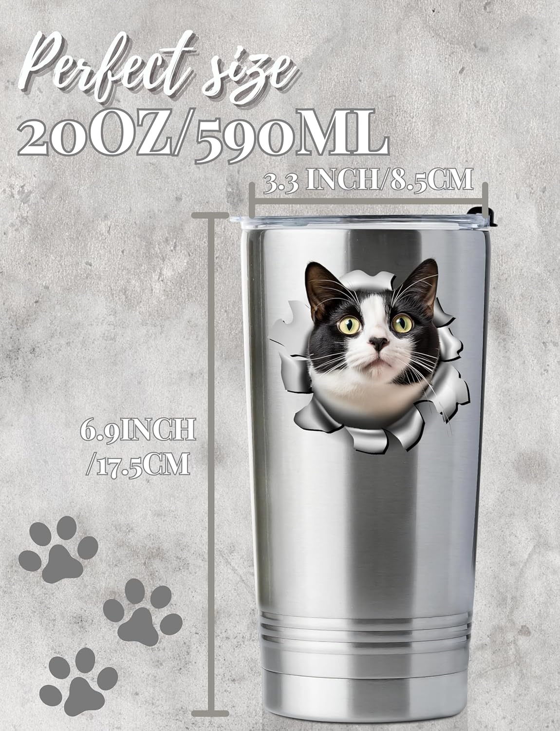 Onebttl Regalos de gato de esmoquin para amantes de los gatos, vaso aislado de 20 onzas con tapa y pajilla, divertidos regalos para papá y mamá para