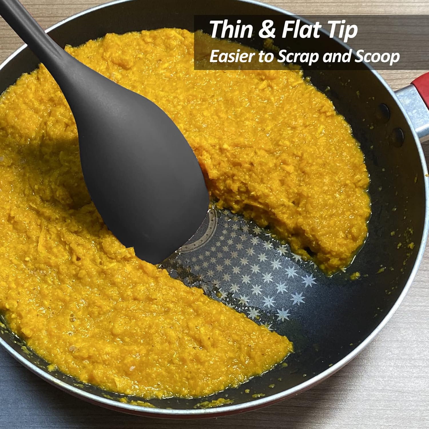 Cuchara de cocina grande de silicona, juego de cuchara sólida antiadherente con perno profundo y marca de medición para mezclar, servir, escurrir,