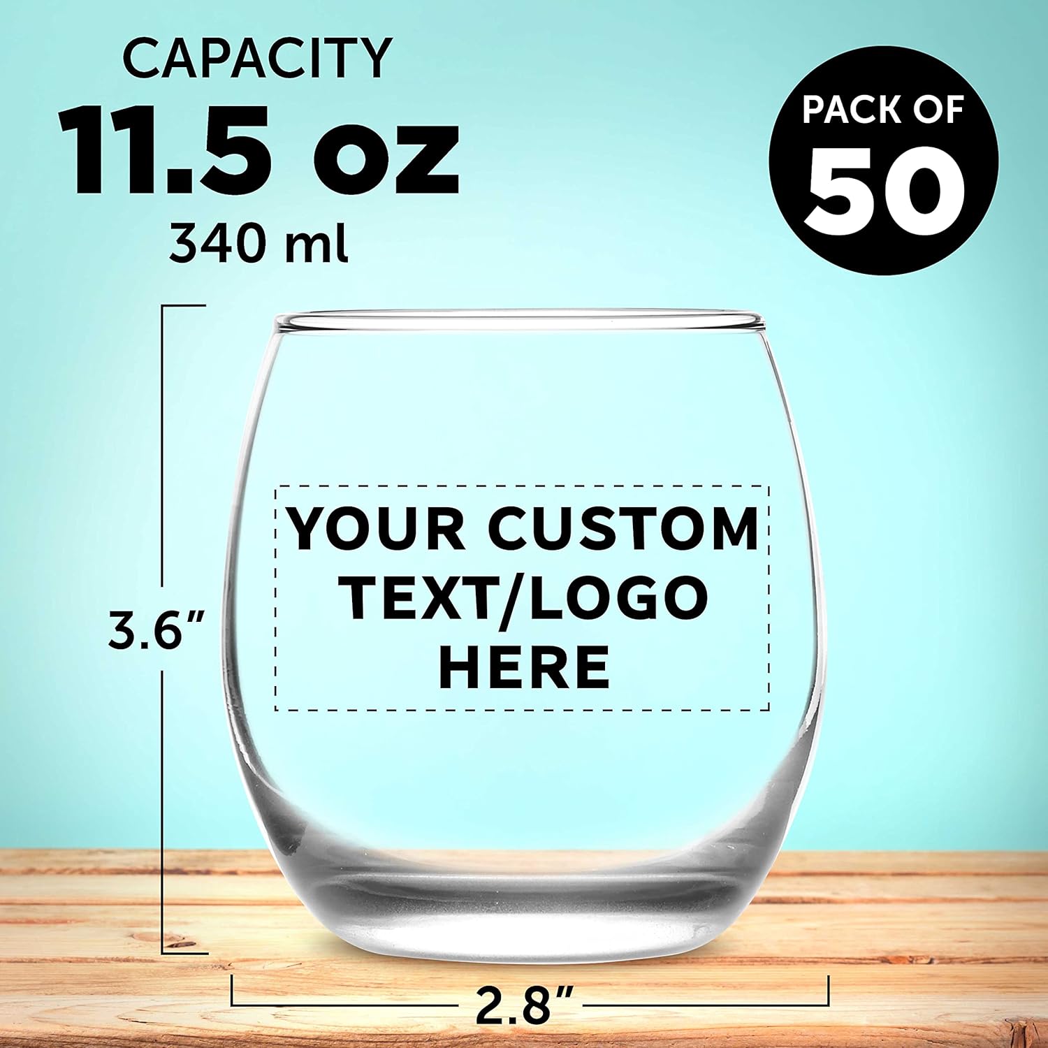 Copas de vino personalizadas Mikonos sin tallo, 11.5 onzas, juego de 50, paquete personalizado a granel, cristalería de restaurante, perfectas para