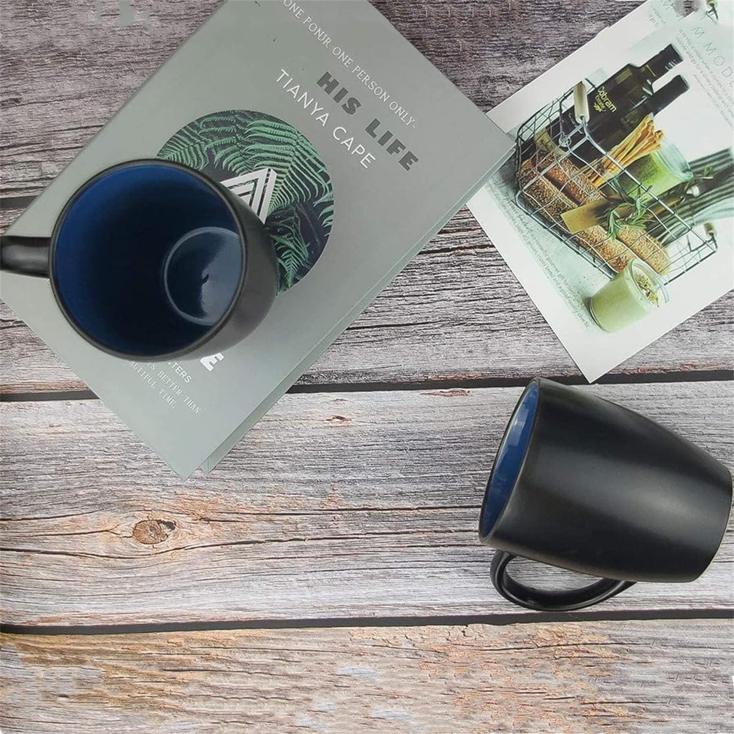 Juego de 6 tazas de café de 12 onzas, tazas de café de cerámica con asa grande para mujeres y hombres, juego de tazas de café para cacao, capuchino,