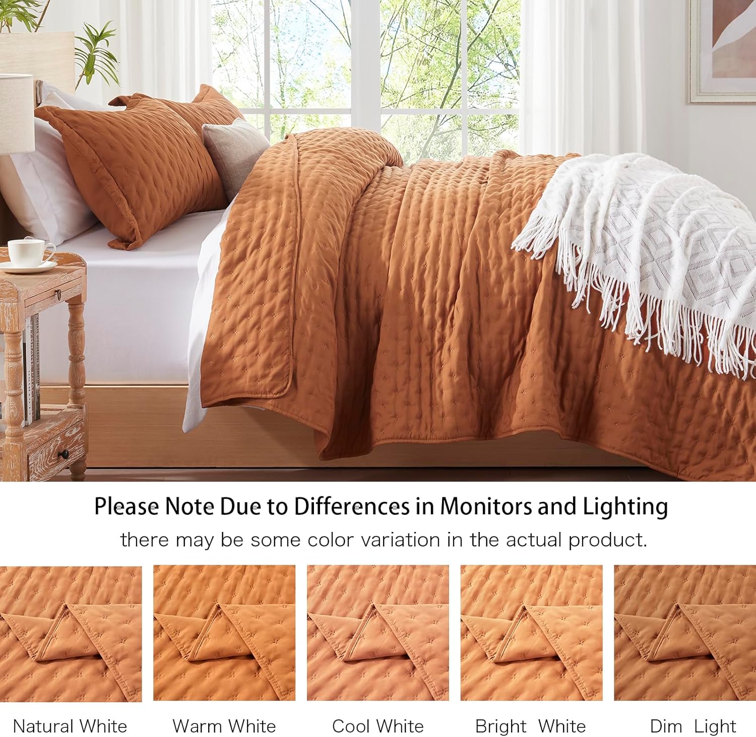 Juego de ropa de cama de 3 piezas, tamaño King, color naranja quemado, colcha de microfibra suave y ligera, 98 x 106 pulgadas con 2 fundas de