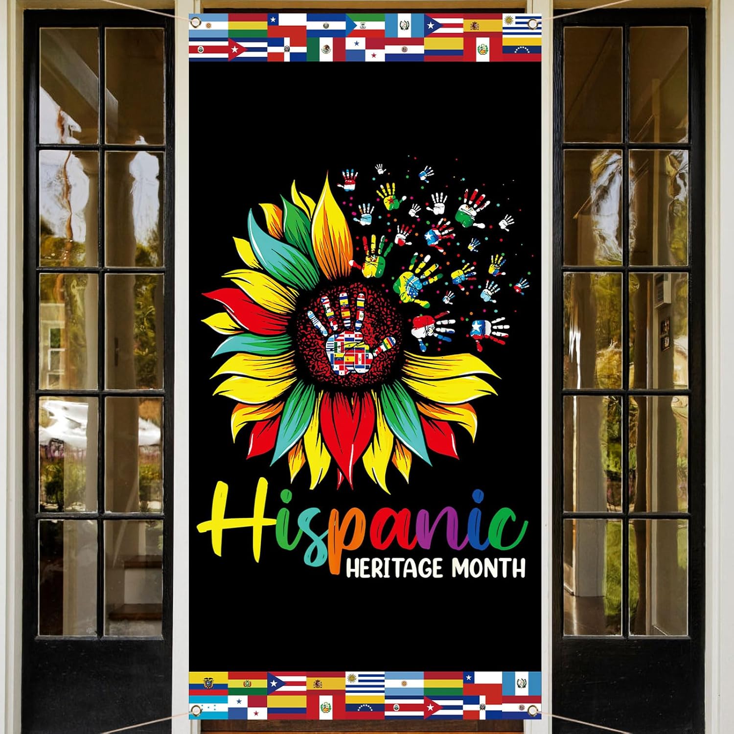 Nepnuser Cubierta de puerta del mes de la herencia hispana nacional 21 países de habla hispana Cultura Decoración Escolar Aula Telón de fondo de