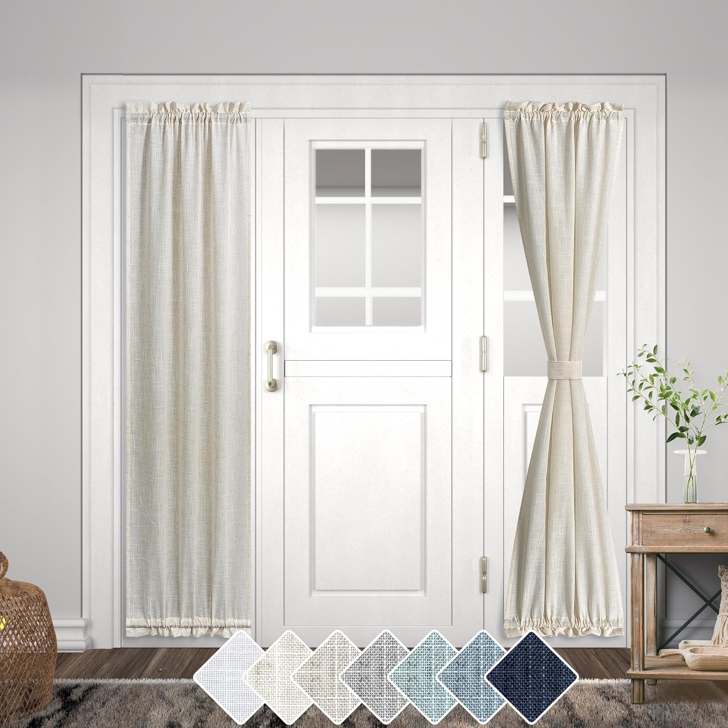 KOUFALL Cortinas de puerta de 72 pulgadas de largo para ventanas laterales, mezcla de lino, protección de privacidad, filtrado de luz, paneles de