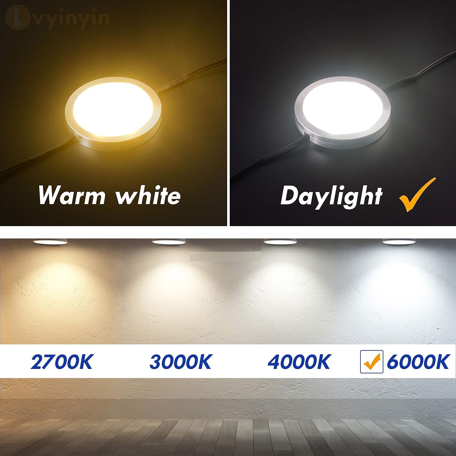 Lvyinyin Luz de disco individual debajo del gabinete, vitrinas de colección con iluminación LED, enchufe de pared eléctrico de 120 V con cable,