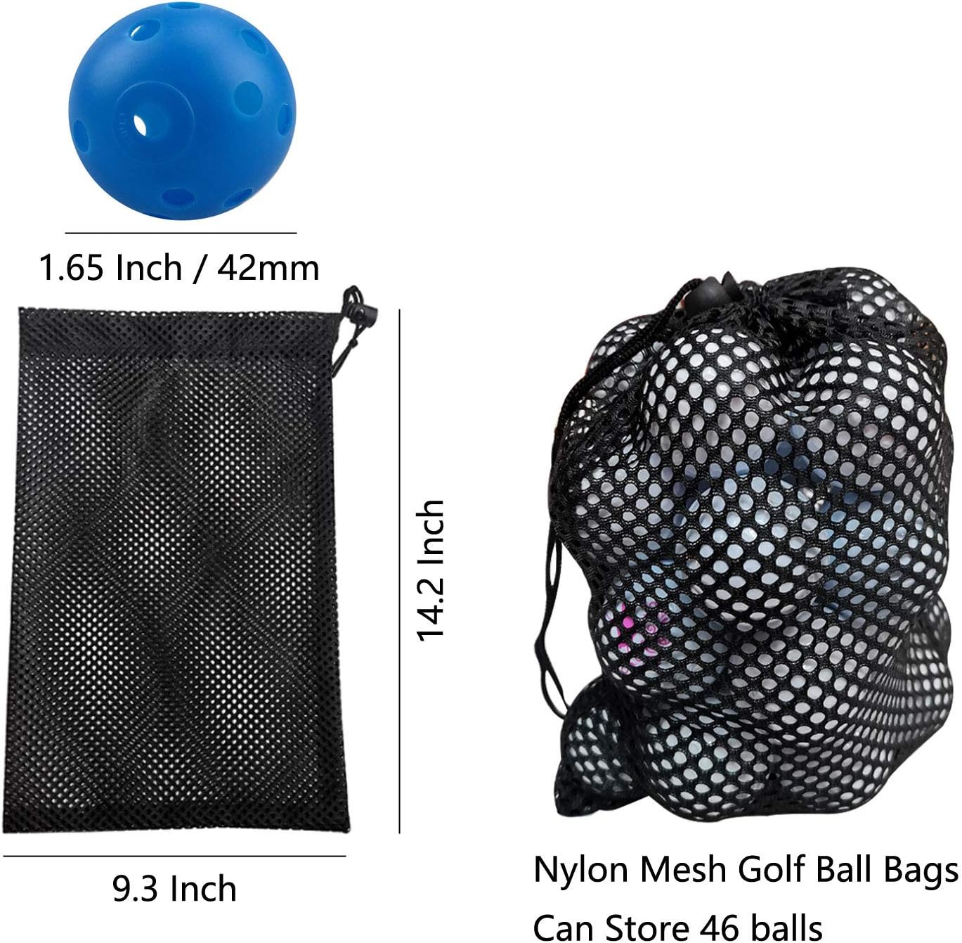 KISEER Paquete de 90 pelotas de golf coloridas de plástico para práctica, flujo de aire, pelotas de golf huecas de entrenamiento con malla de