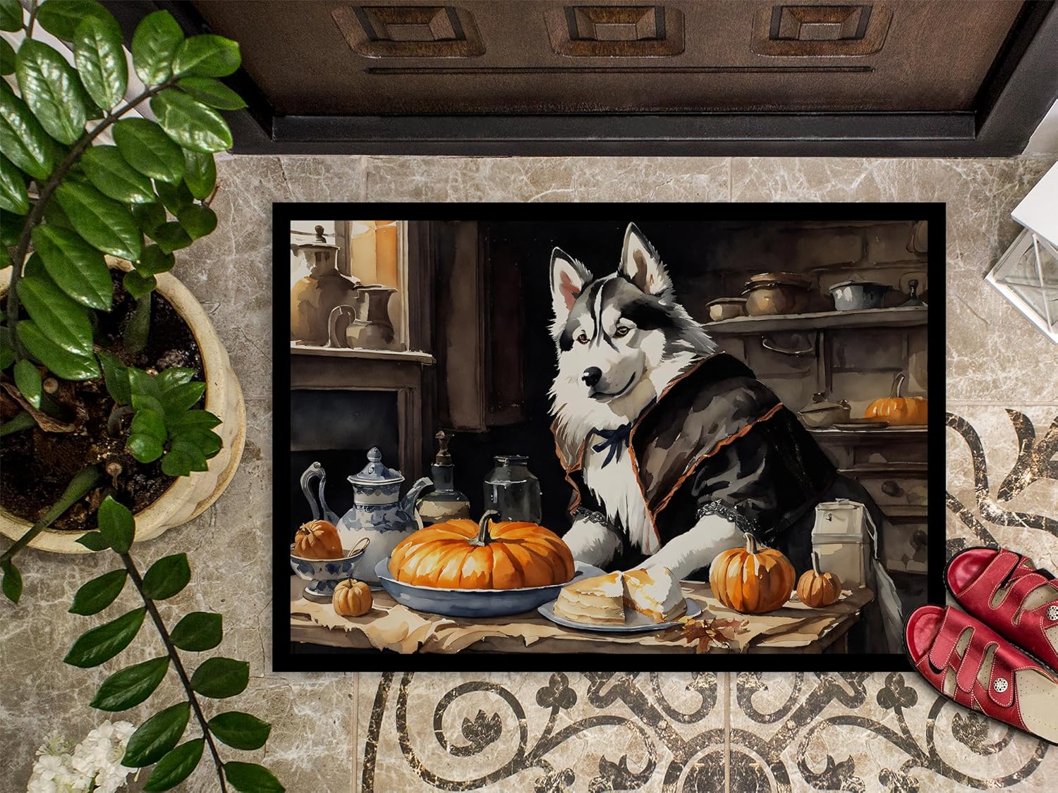 Caroline’s Treasures DAC1817JMAT Siberian Husky Fall Kitchen Pumpkins Indoor or Outdoor Mat 24×36 Front Door Mat Indoor Outdoor Rugs for Entryway,