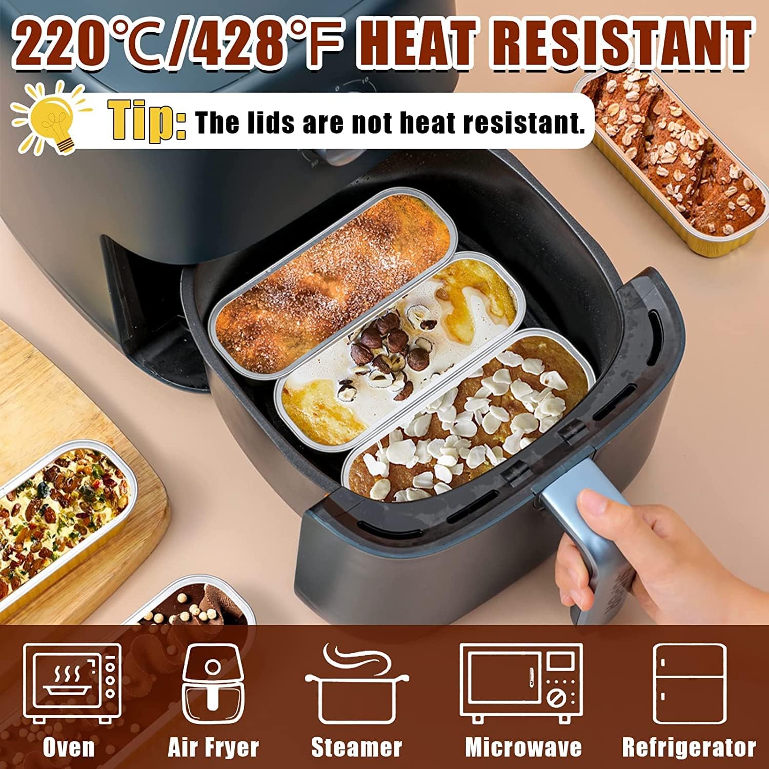Am Bulan 50 mini moldes para pasteles de papel de aluminio de 6.8 onzas con tapas para bodas, cumpleaños y fiestas, kit completo de mini hornear con