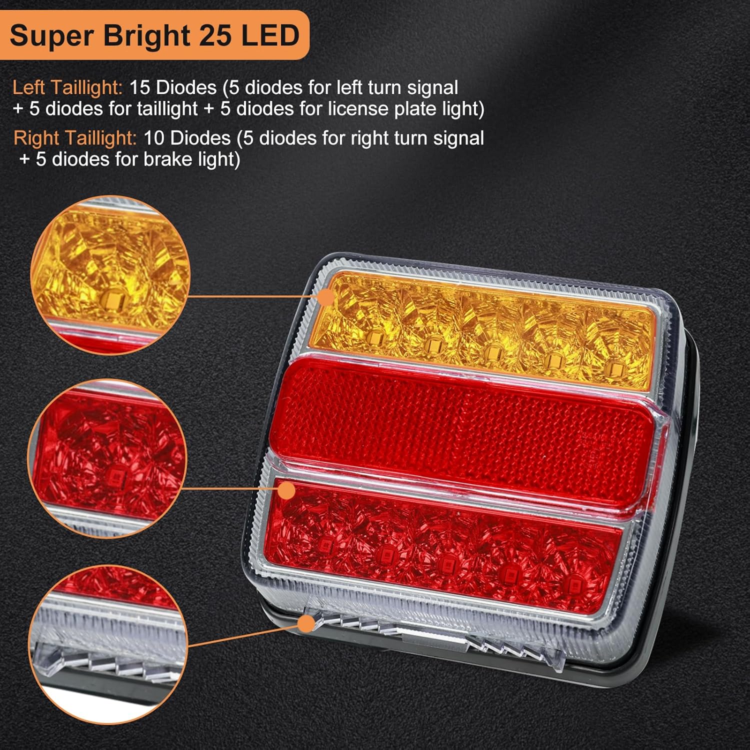 Kit de luz LED magnética para remolque, 2 luces LED universales para remolque, indicador de dirección, luz de placa de freno, impermeable IP68, imán