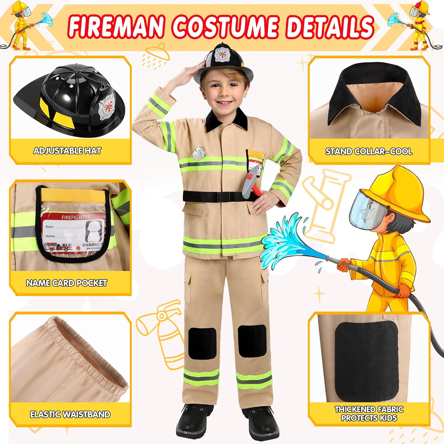 GIFTINBOX Disfraz de bombero para niños, disfraz de bombero para niños con accesorios, disfraz de Halloween para niños, juego de rol