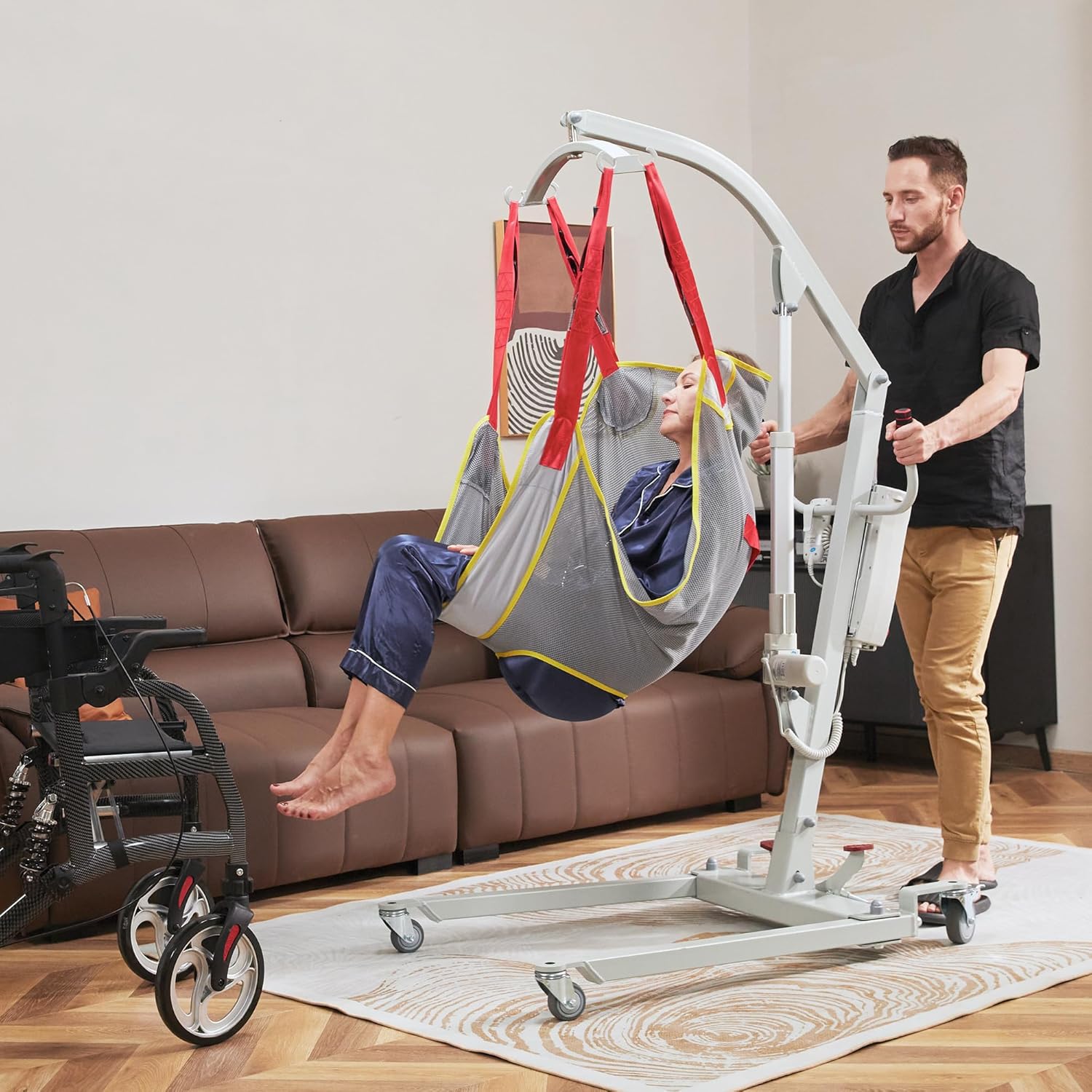 Restisland Elevador eléctrico para pacientes, batería recargable de alta capacidad, base baja, capacidad de peso de 400 libras con U-Sling medio,