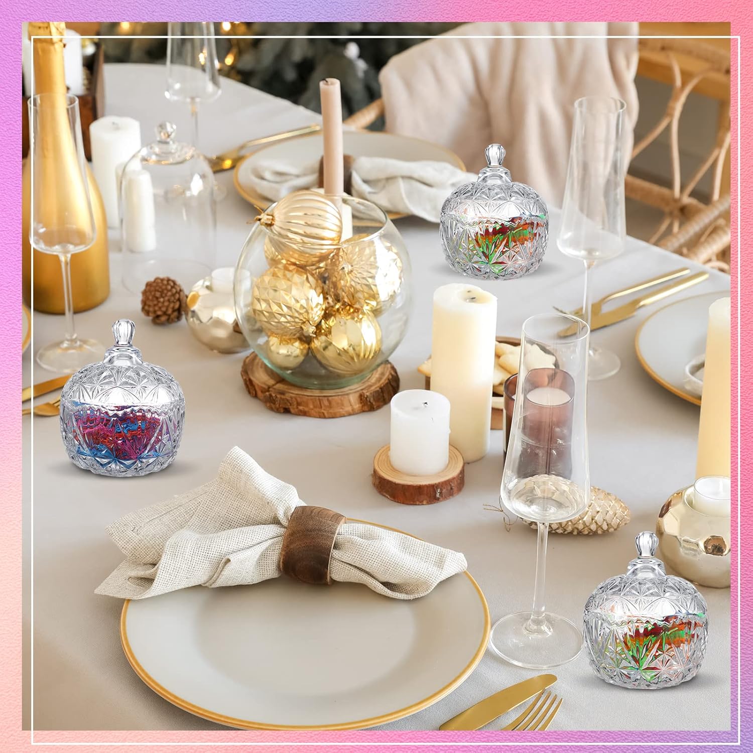 Tanlade 8 unidades de plato de cristal para dulces con tapa, cuenco decorativo para caramelos, tarro de caramelo cubierto de cristal con tapas, caja