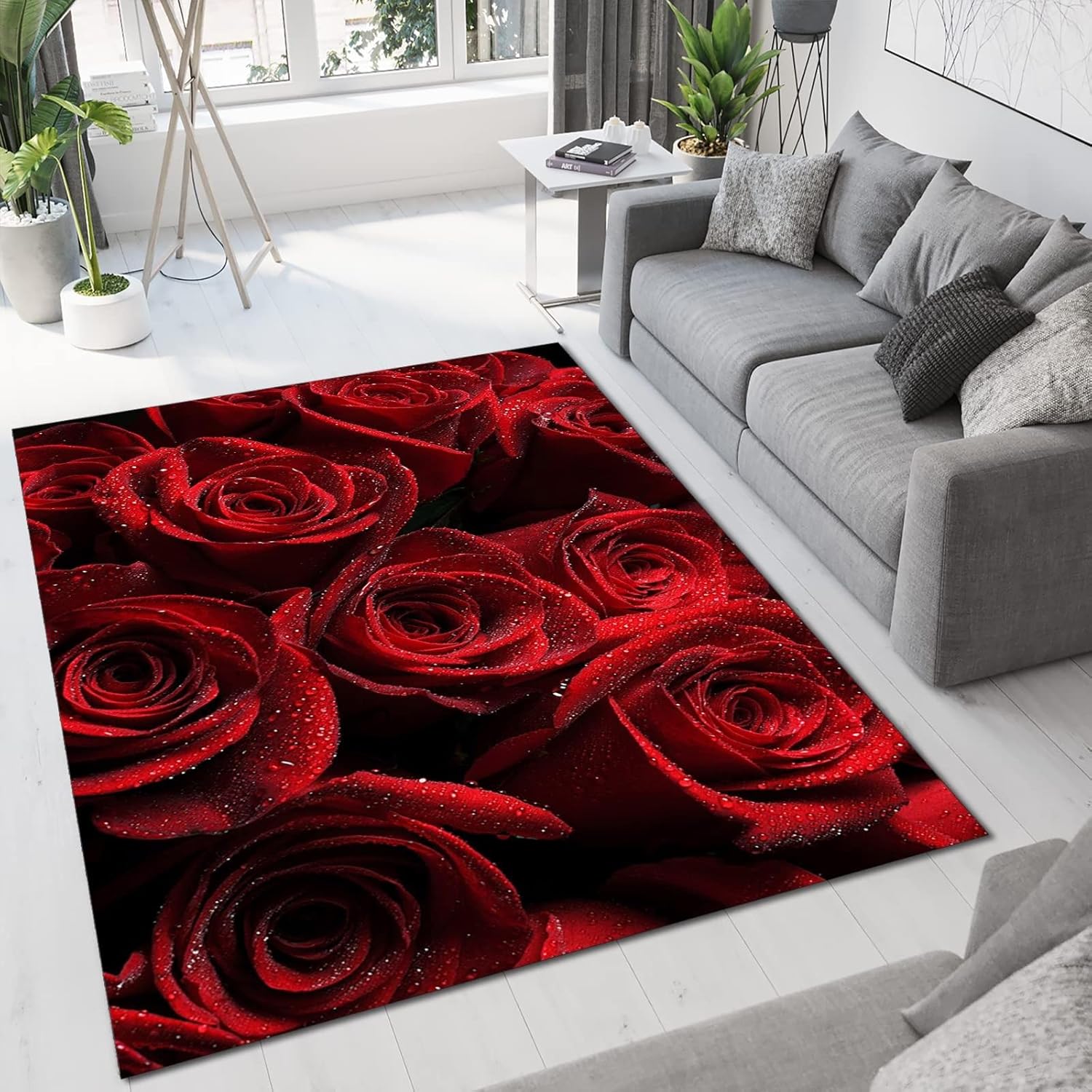 Alfombra romántica con diseño de rosas rojas, alfombra decorativa de moda misteriosa, alfombra grande antideslizante para interiores, para