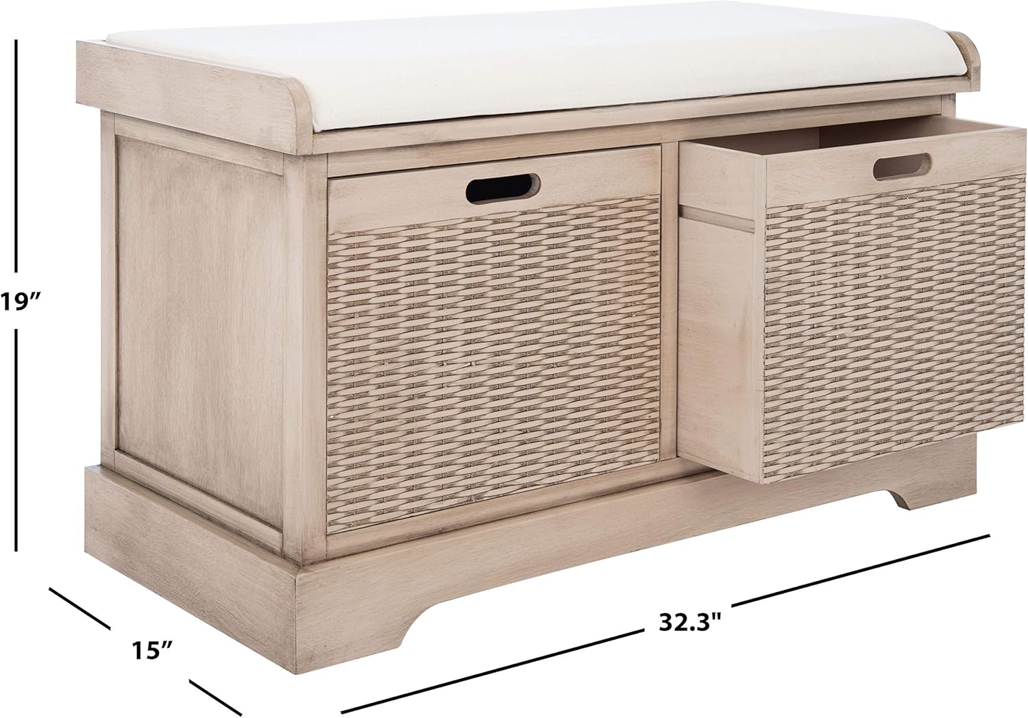 Safavieh Home Collection Landers BCH5702D – Banco de almacenamiento con 2 cajones y cojines (totalmente montado) BCH5702D, 0