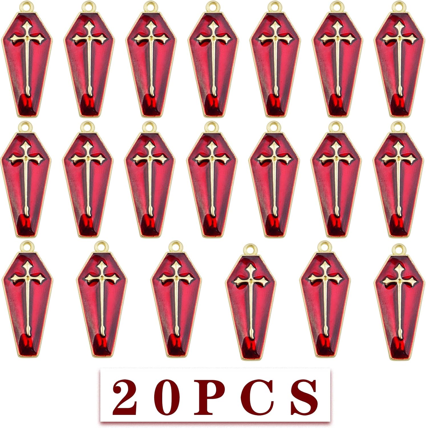 Aylifu 20 dijes de cruz esmaltada roja con diseño de ataúd con cruz para manualidades, pulseras, collares, joyería, decoración de fiesta, Esmalte