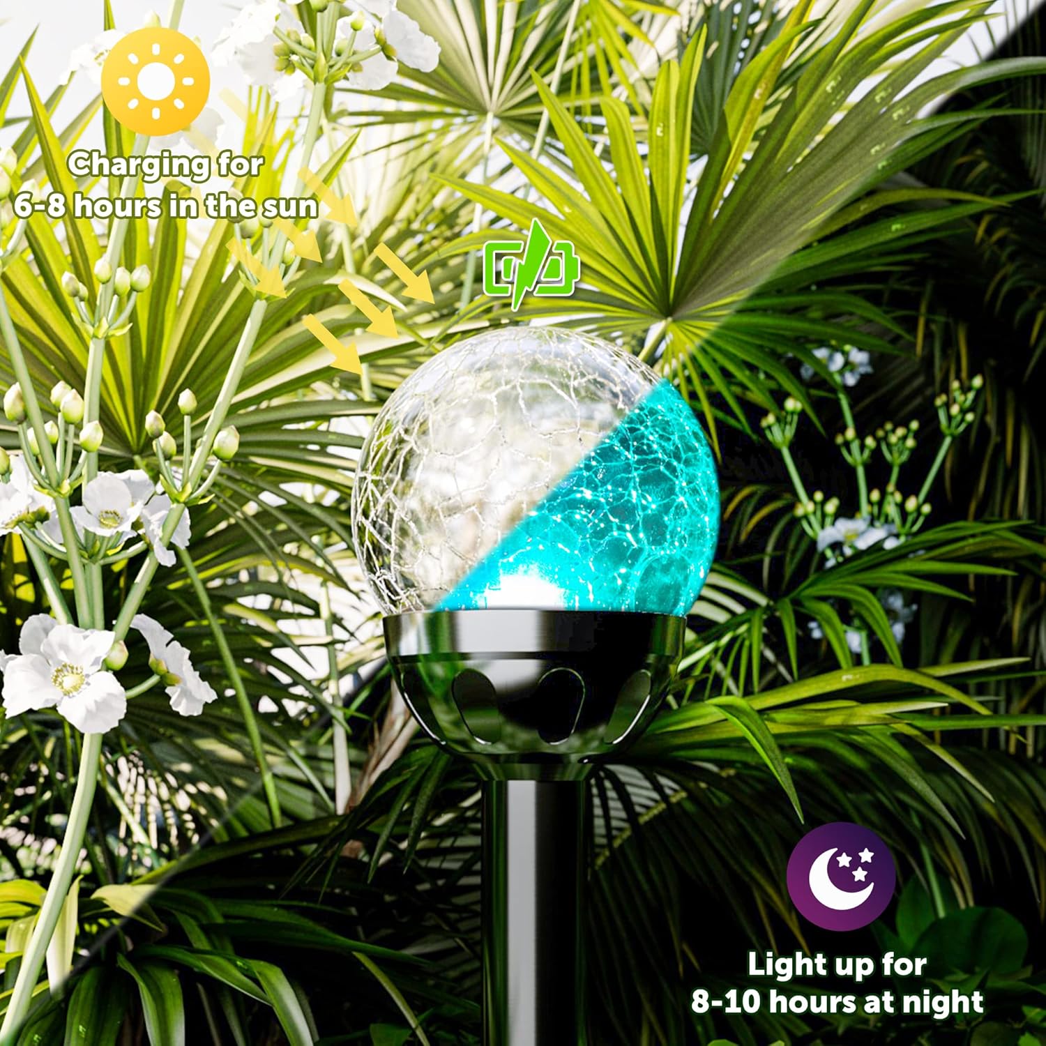 GIGALUMI Luces solares para exteriores, bola de vidrio agrietado, luces solares de jardín, luces que cambian de color al aire libre, luces LED de