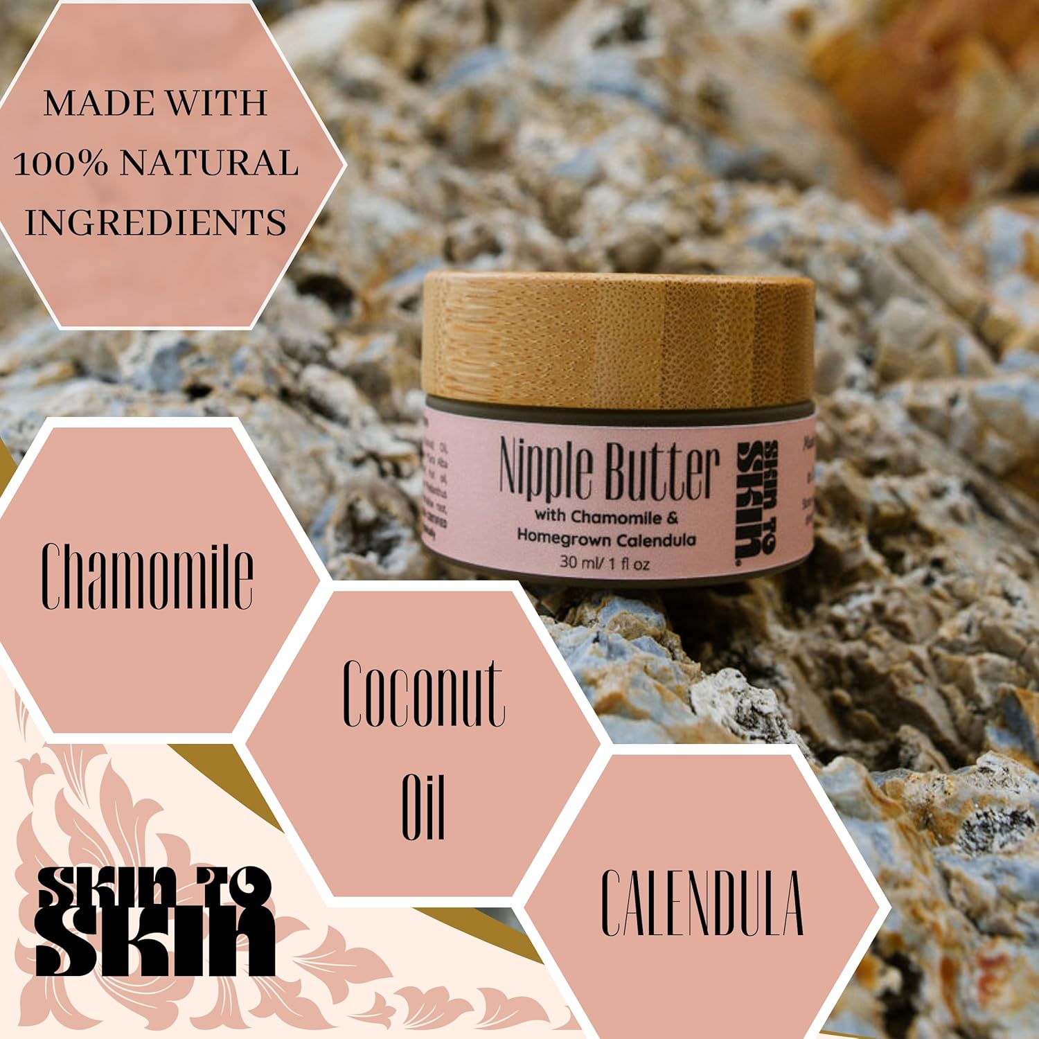 Skin to Skin Mantequilla orgánica para pezones de 1.0 fl oz – Bálsamo de lactancia natural para lactancia materna – Cuidado de la piel ecológico y