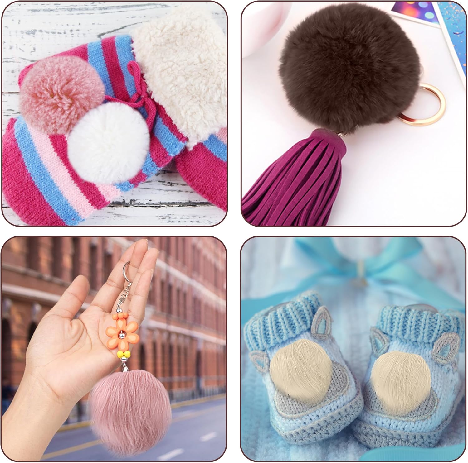 SIQUK 56 pompones de piel sintética de zorro con lazo elástico para sombreros, bufandas, guantes, bolsas, accesorios (color suave)