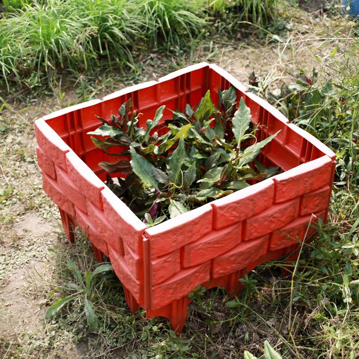 Bricks Stone Design Garden Lawn Edge Fence 510 Pcs Yard Landscaping Fence Liner Kit de barrera de paisaje decorativo para césped (rojo, 10 unidades)