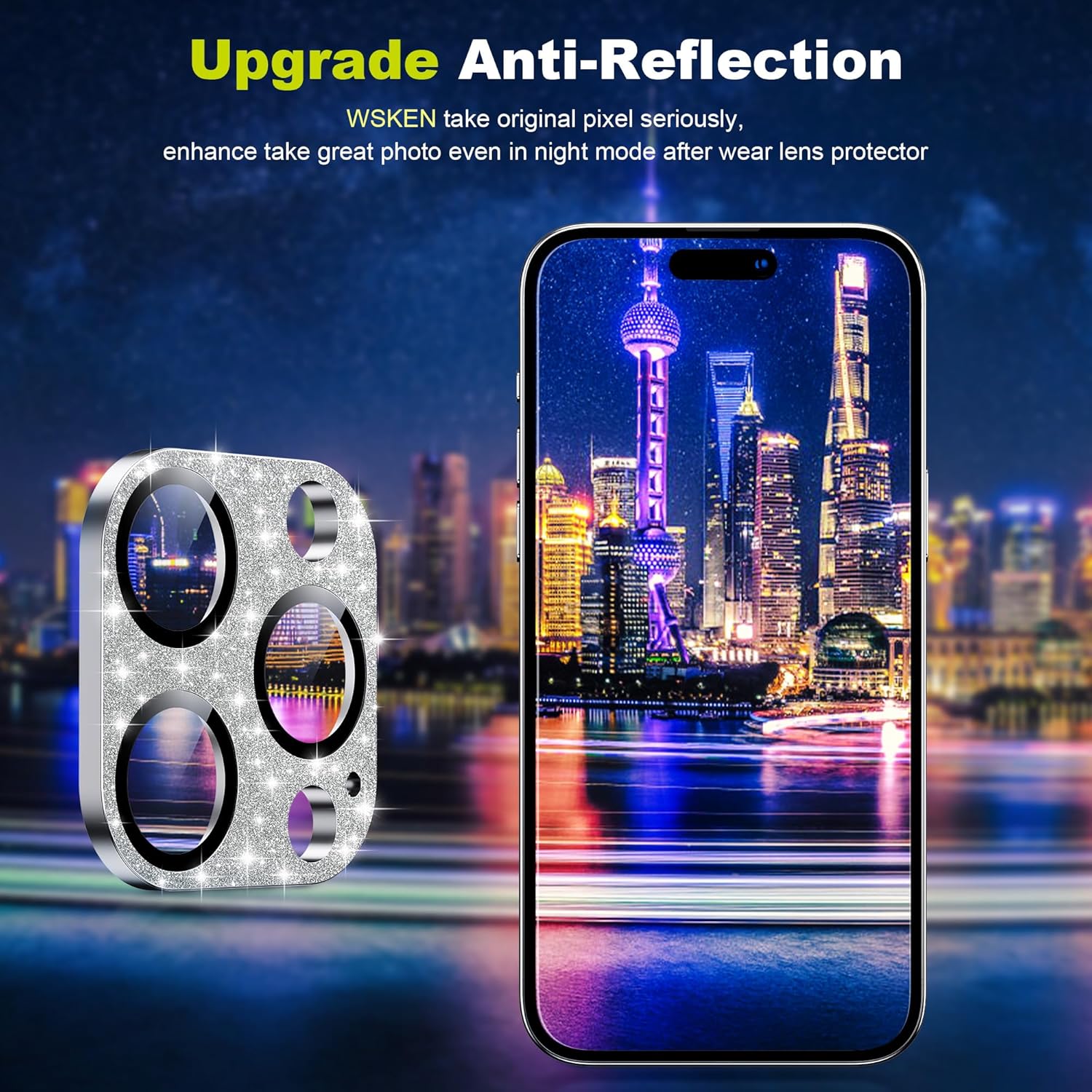 WSKEN Protector de lente de cámara para iPhone 15 ProiPhone 15 Pro Max, aleación mate prueba inastillable Protector de pantalla de cámara de vidrio