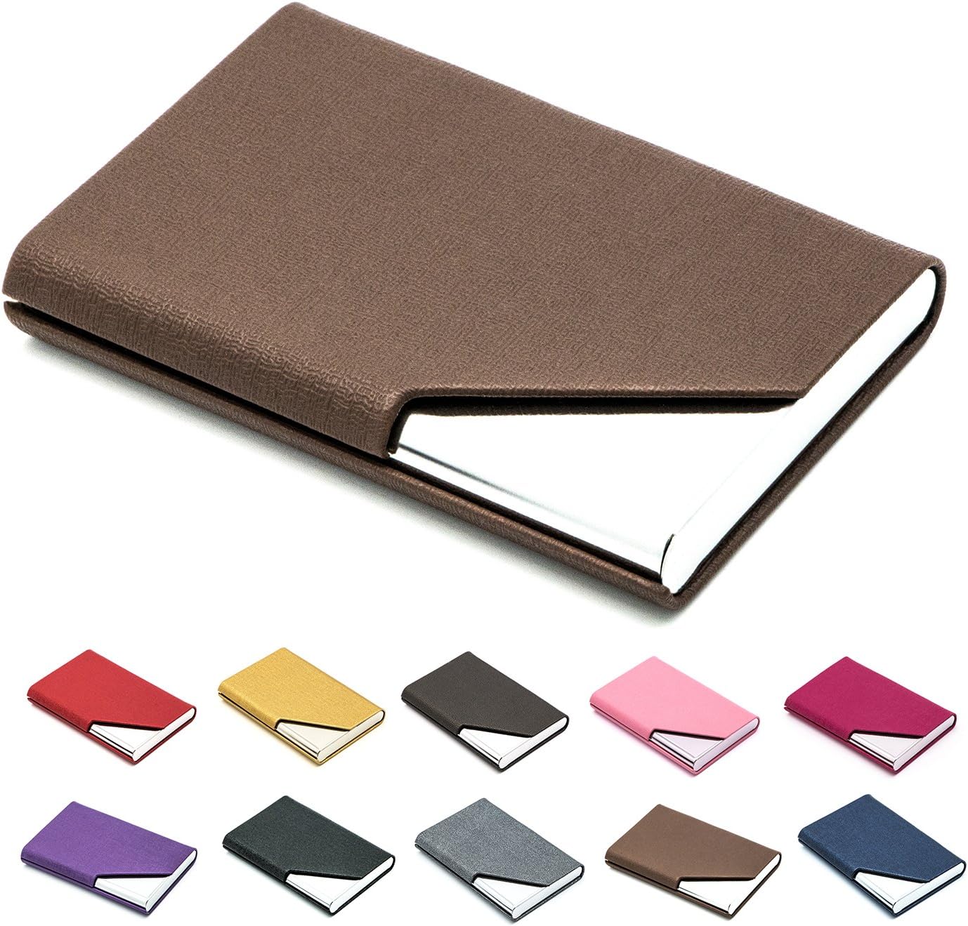 Estuche para tarjetas de presentación, de lujo, de piel y acero inoxidable, multitarjeta, tarjetas de crédito, identificación, para hombres y