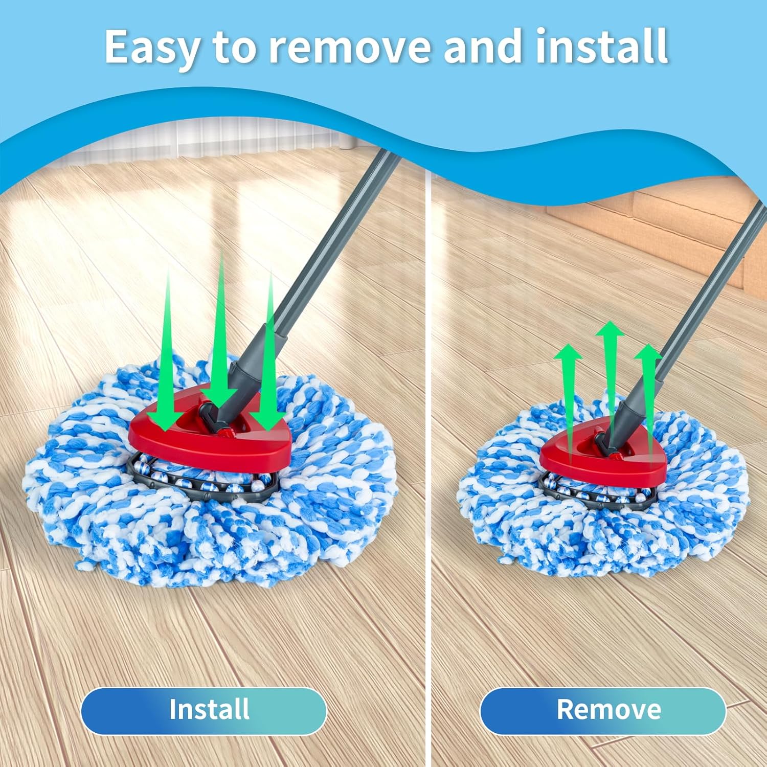 Paquete de 4 cabezales de repuesto para trapeador giratorio compatible con el sistema RinseClean de 2 tanques, solo repuestos de microfibra (4)