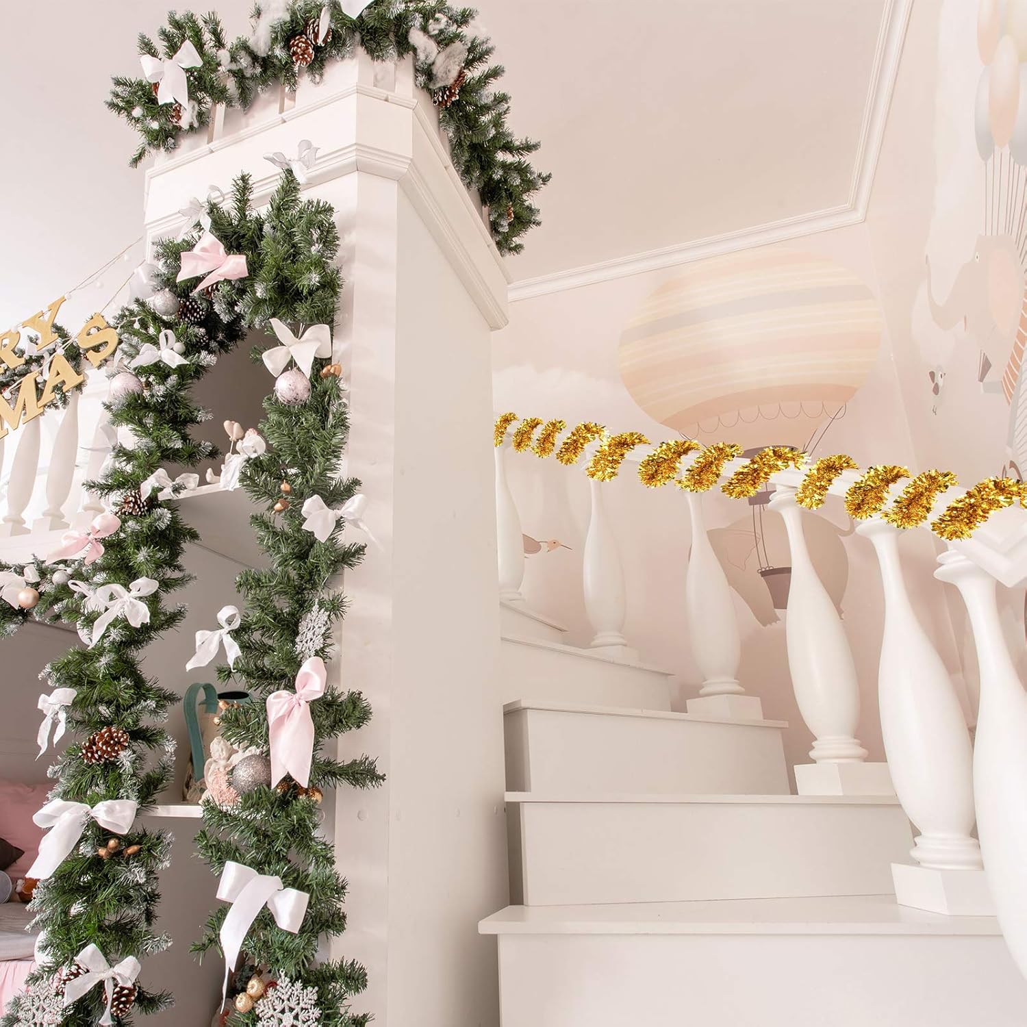 WILLBOND – Guirnalda de espumillón metálica decorativa de 26.2 pies para árbol de navidad, fiestas de cumpleaños, bodas y navidad