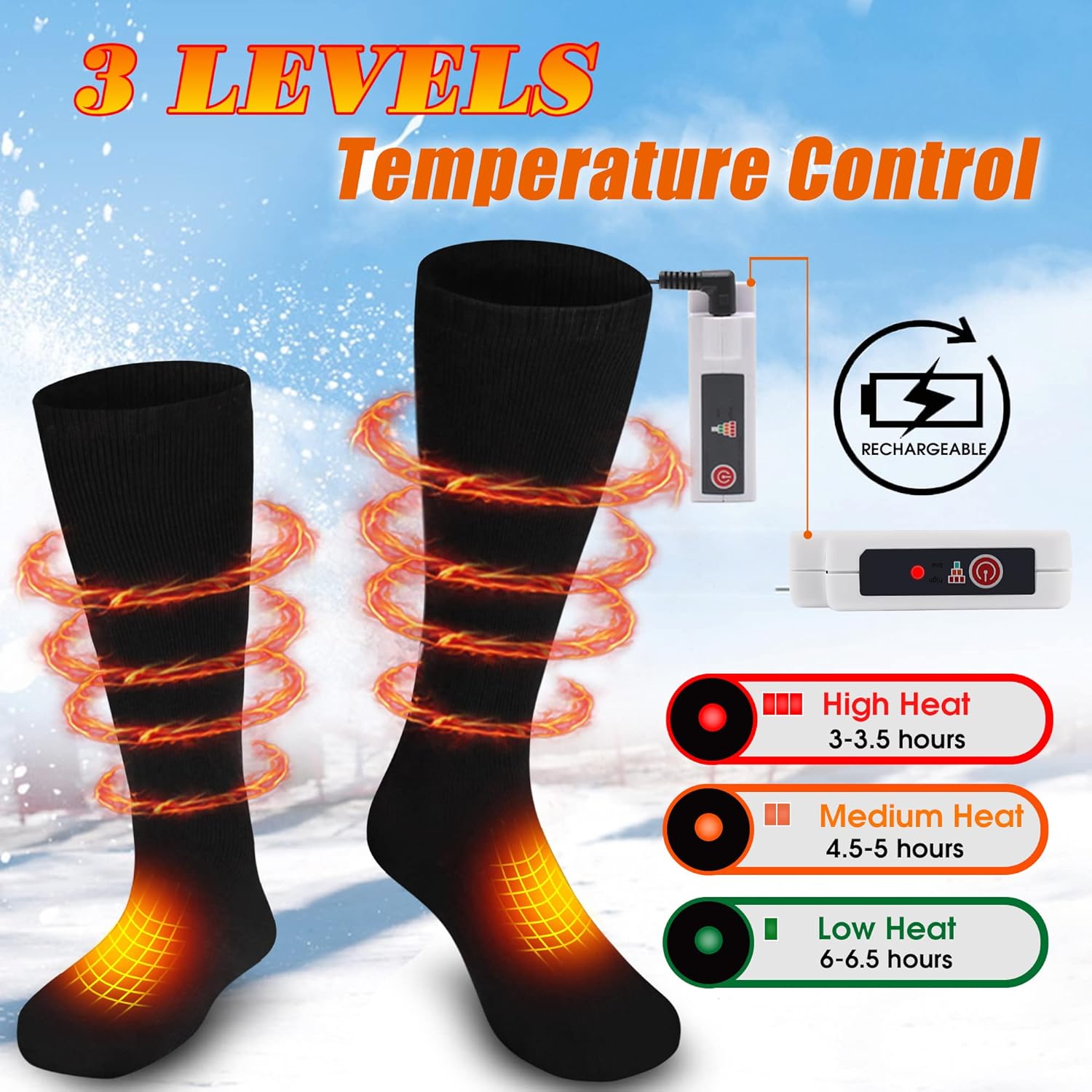 Svpro Calcetines calefactables recargables para hombres y mujeres con batería calentada eléctrica, calcetines térmicos lavables para caza, invierno,