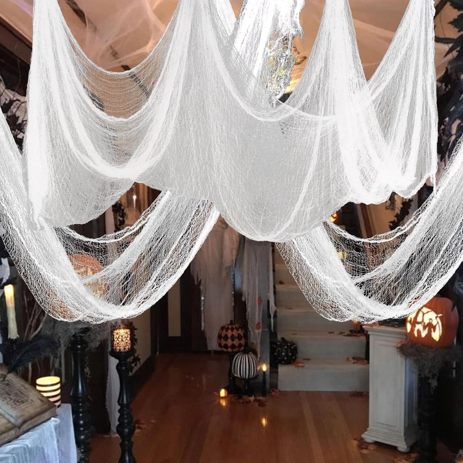 6 piezas de decoración de Halloween para interiores, 72 x 30 pulgadas, tela de gasa blanca de Halloween, tela de gasa de Halloween, tela